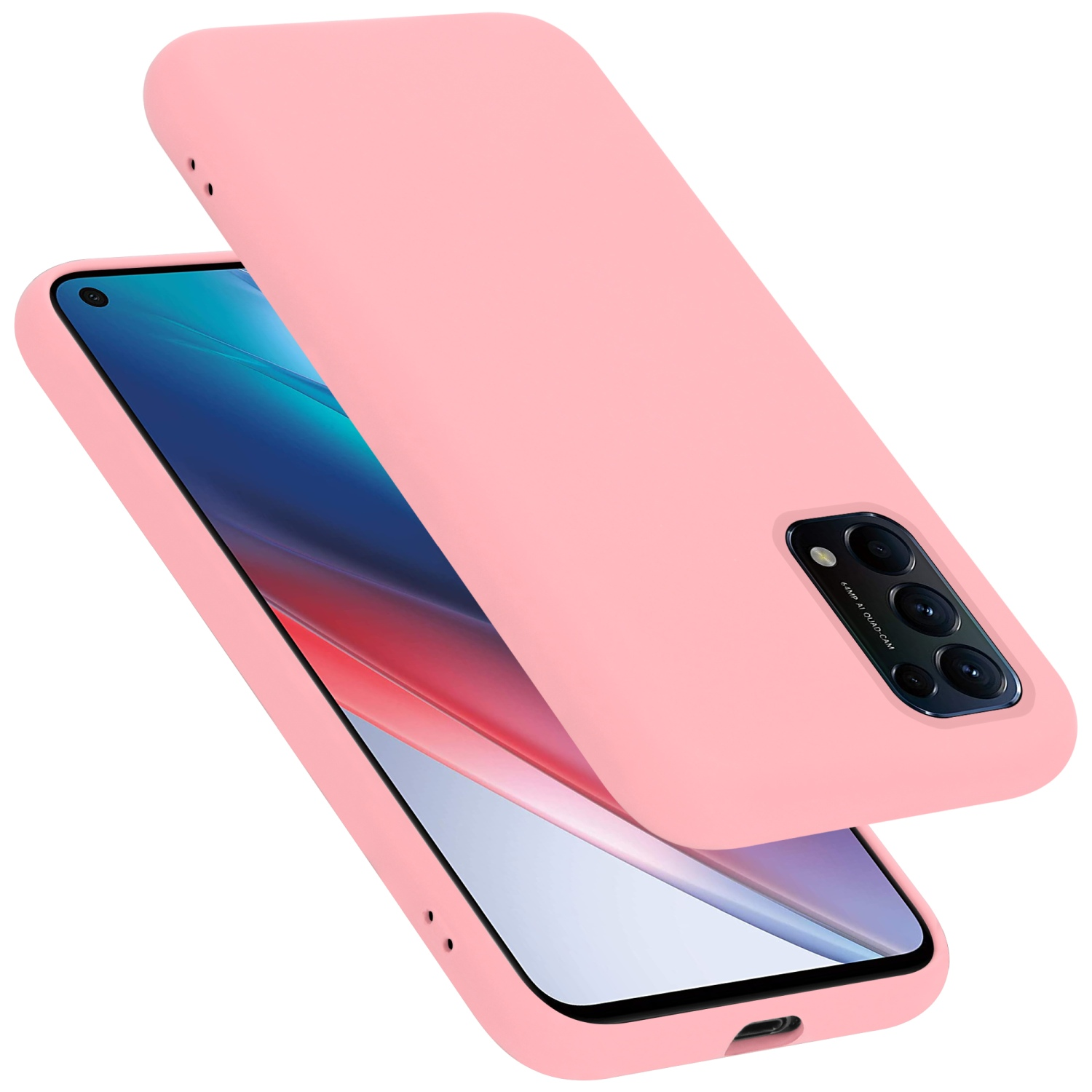 Rosa Handyhülle mit zwei Teilen. Ein Telefon ist darin, die Kamera ist sichtbar.