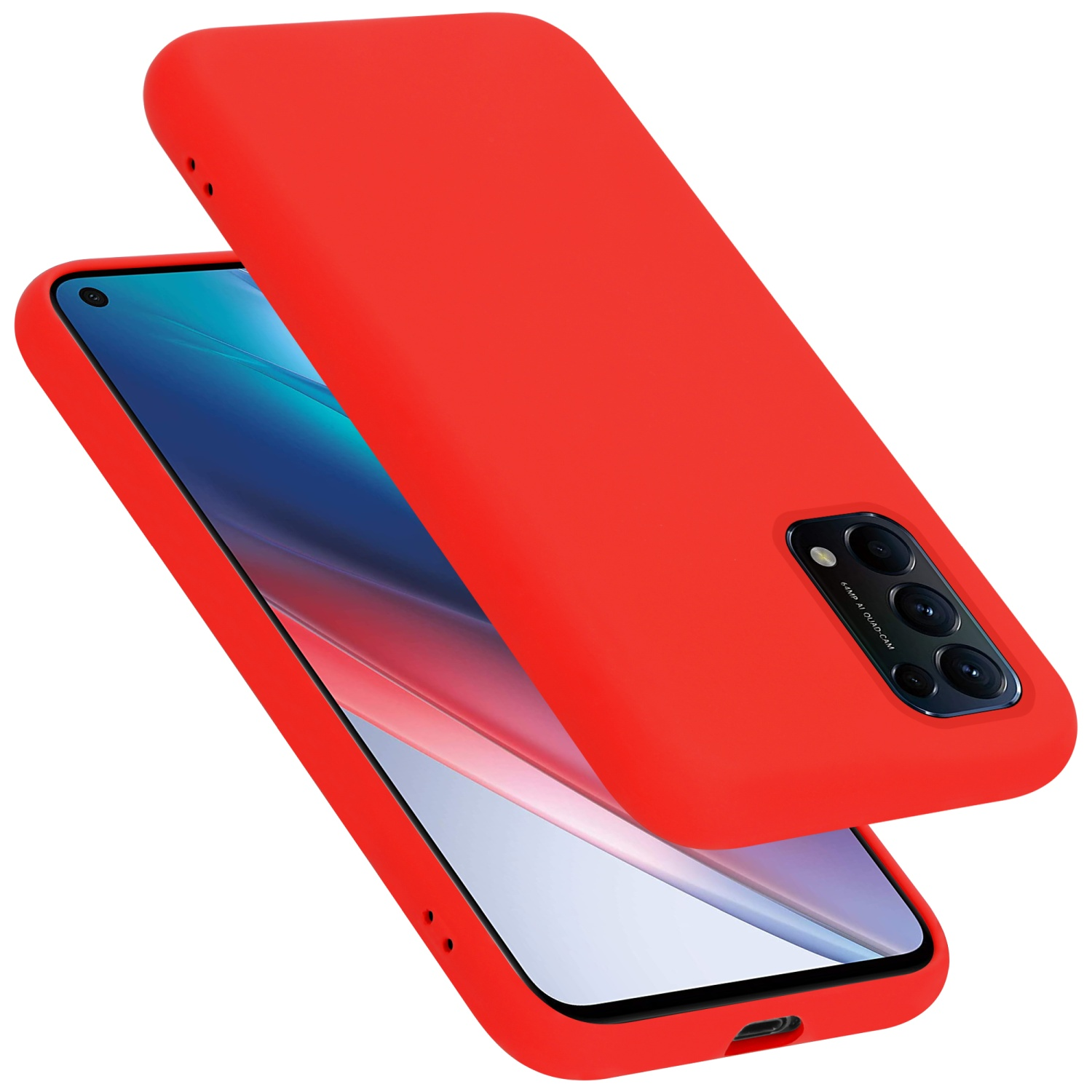 Rote Handyhülle mit Kamera und Telefon.