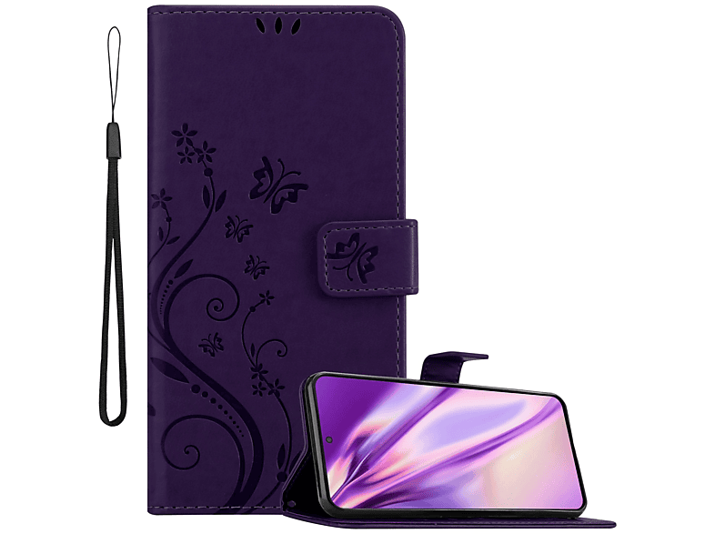 S22 DUNKEL CADORABO FLORAL Galaxy Flower Case, Blumen Muster PLUS, Samsung, Bookcover, Hülle LILA