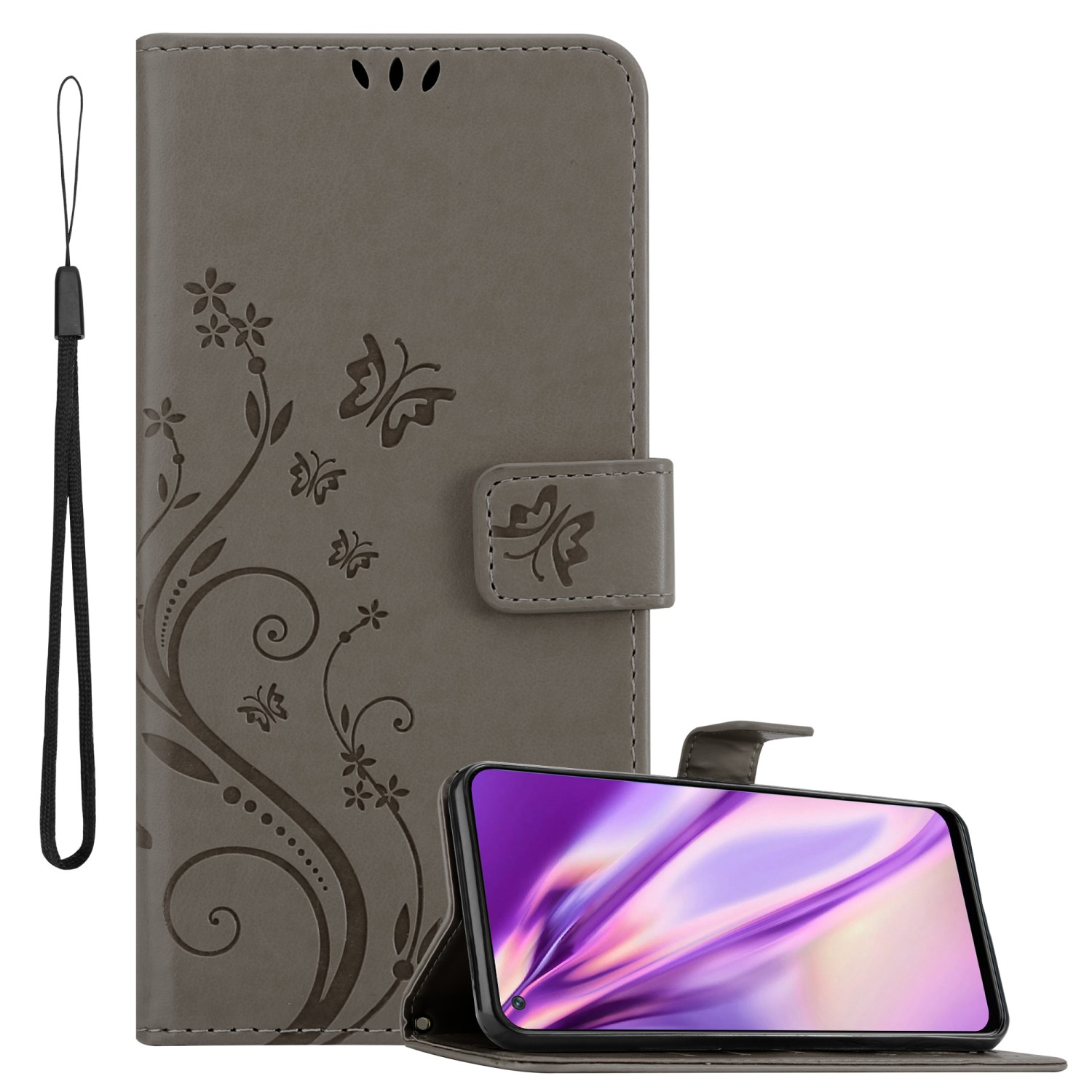 CADORABO Hülle Blumen Muster Case, Bookcover, Flower N200 OnePlus, FLORAL GRAU Nord 5G