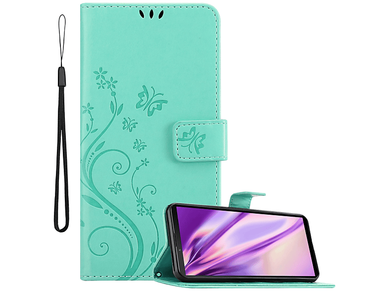 CADORABO Hülle Blumen Muster Flower Case, Bookcover, Sony, Xperia 10 III, FLORAL TÜRKIS