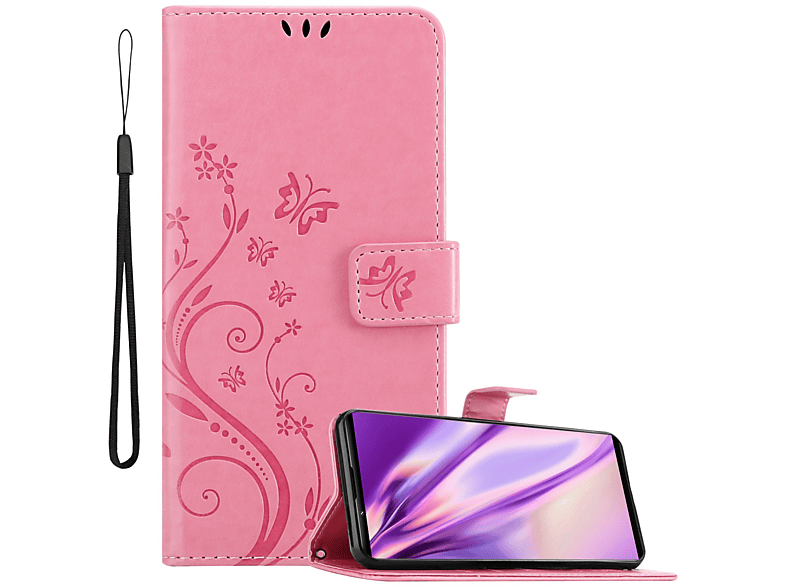 CADORABO Hülle Blumen Muster Flower Case, Bookcover, Sony, Xperia 1 III, FLORAL ROSA