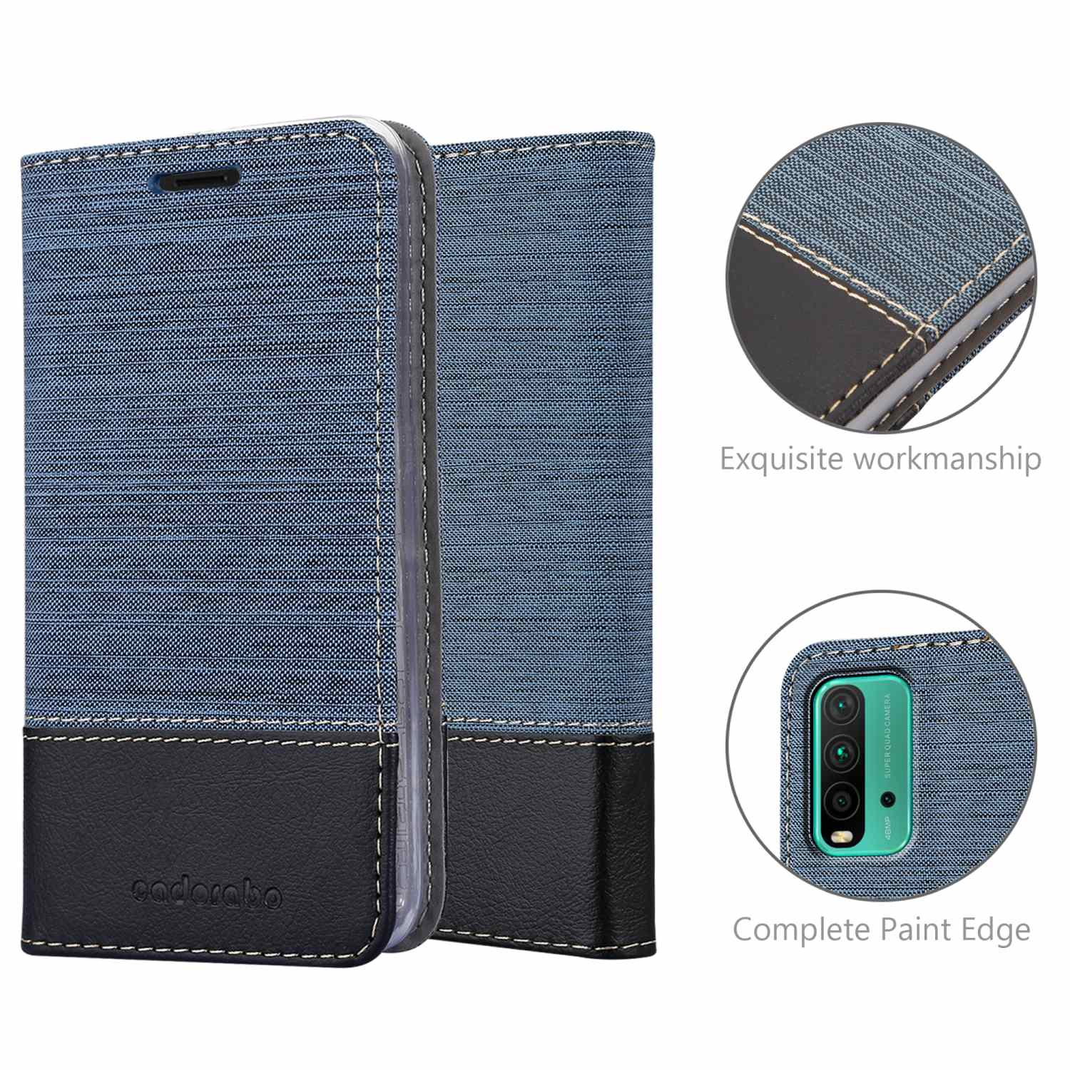 Custodia blu e nera con testo: Esecuzione squisita, Bordo vernice completo.