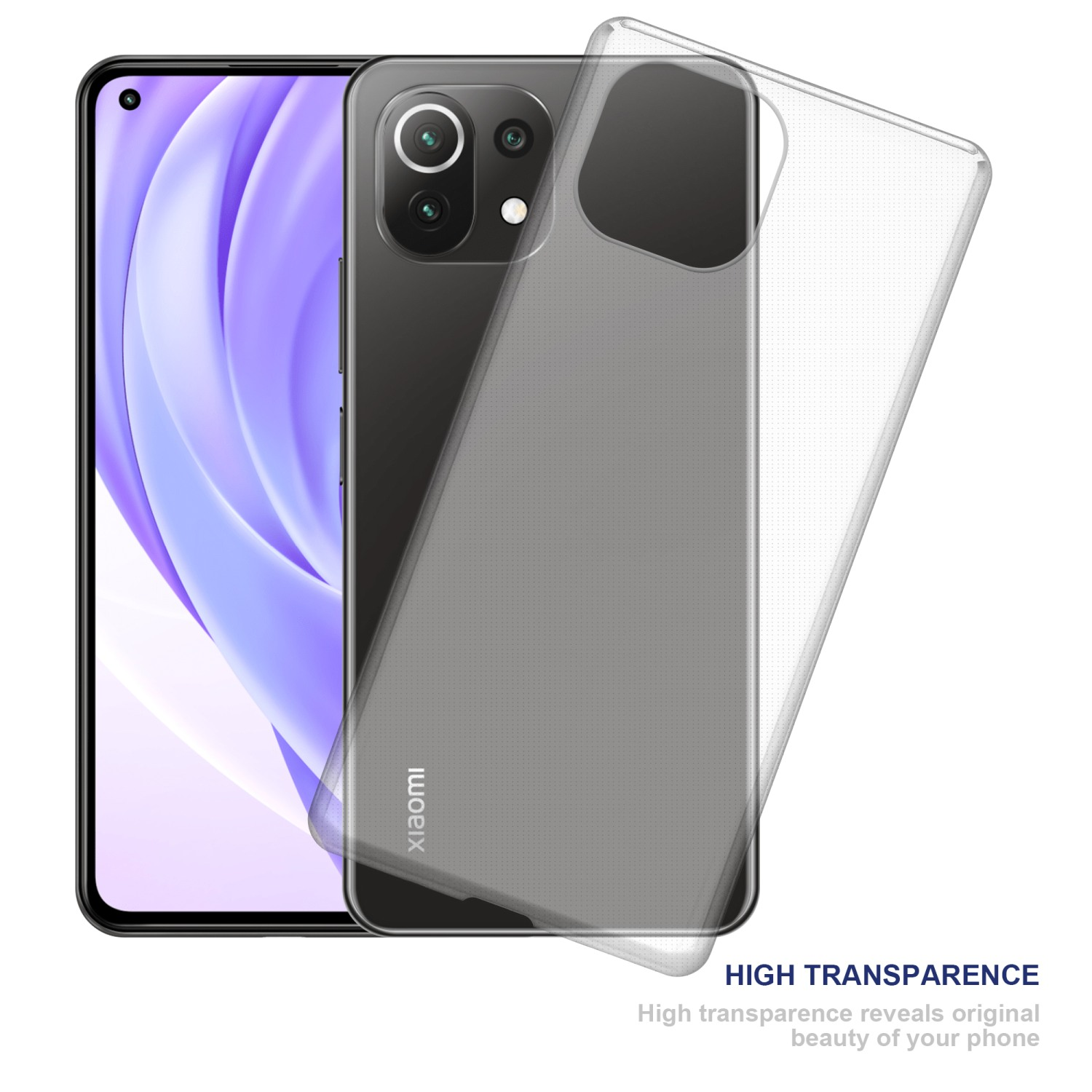 Klare Handyhülle auf einem Telefon, Hervorhebung der Transparenz.