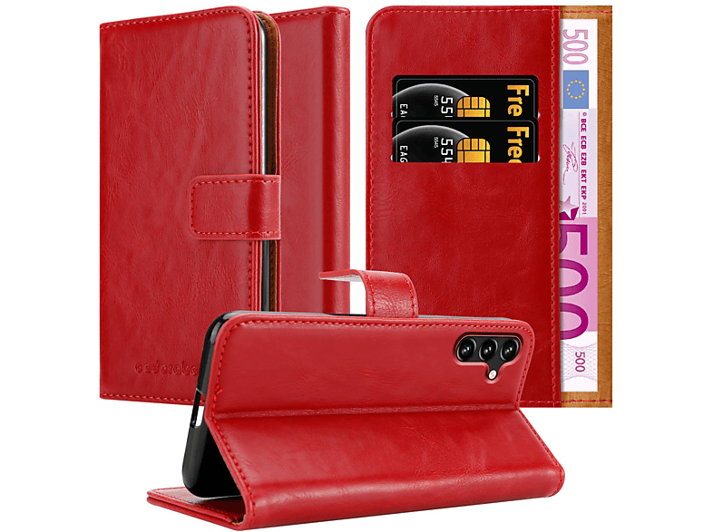 Hülle 5G, ROT Samsung, WEIN A13 Style, CADORABO Galaxy Bookcover, Book Luxury