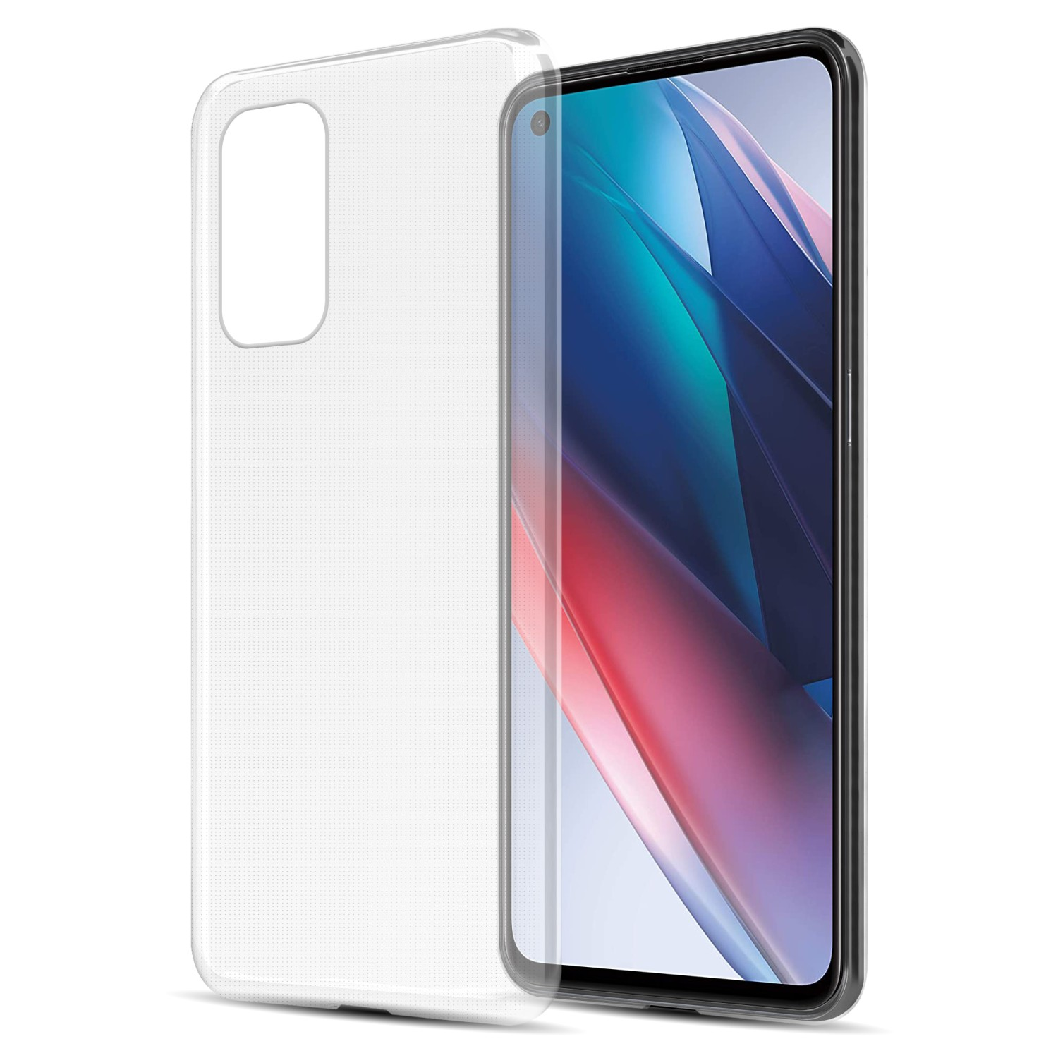 Transparente Handyhülle auf einem Telefon. Die Hülle ist transparent.