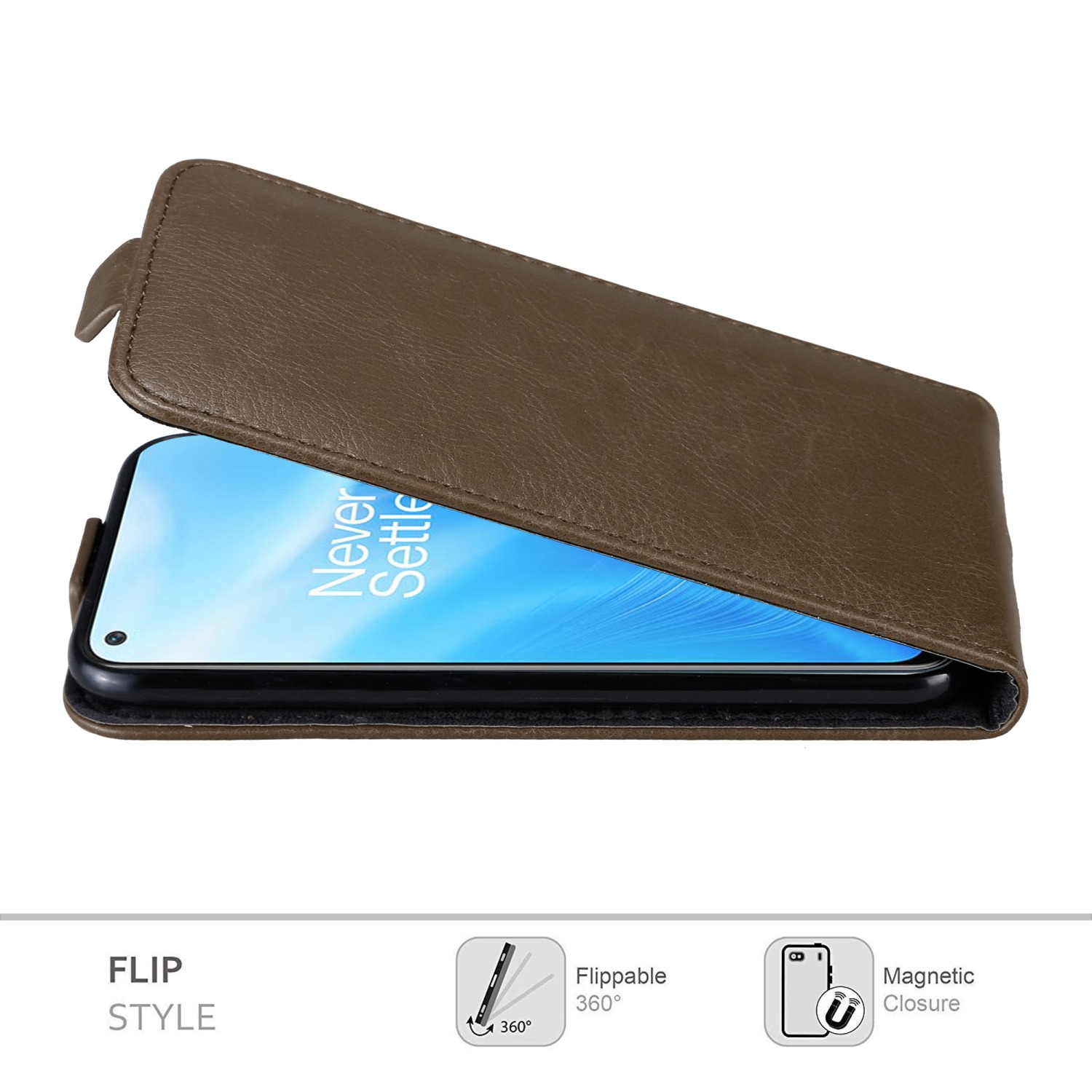 CADORABO Hülle im Nord OnePlus, Flip 5G, BRAUN Cover, N200 Flip KAFFEE Style