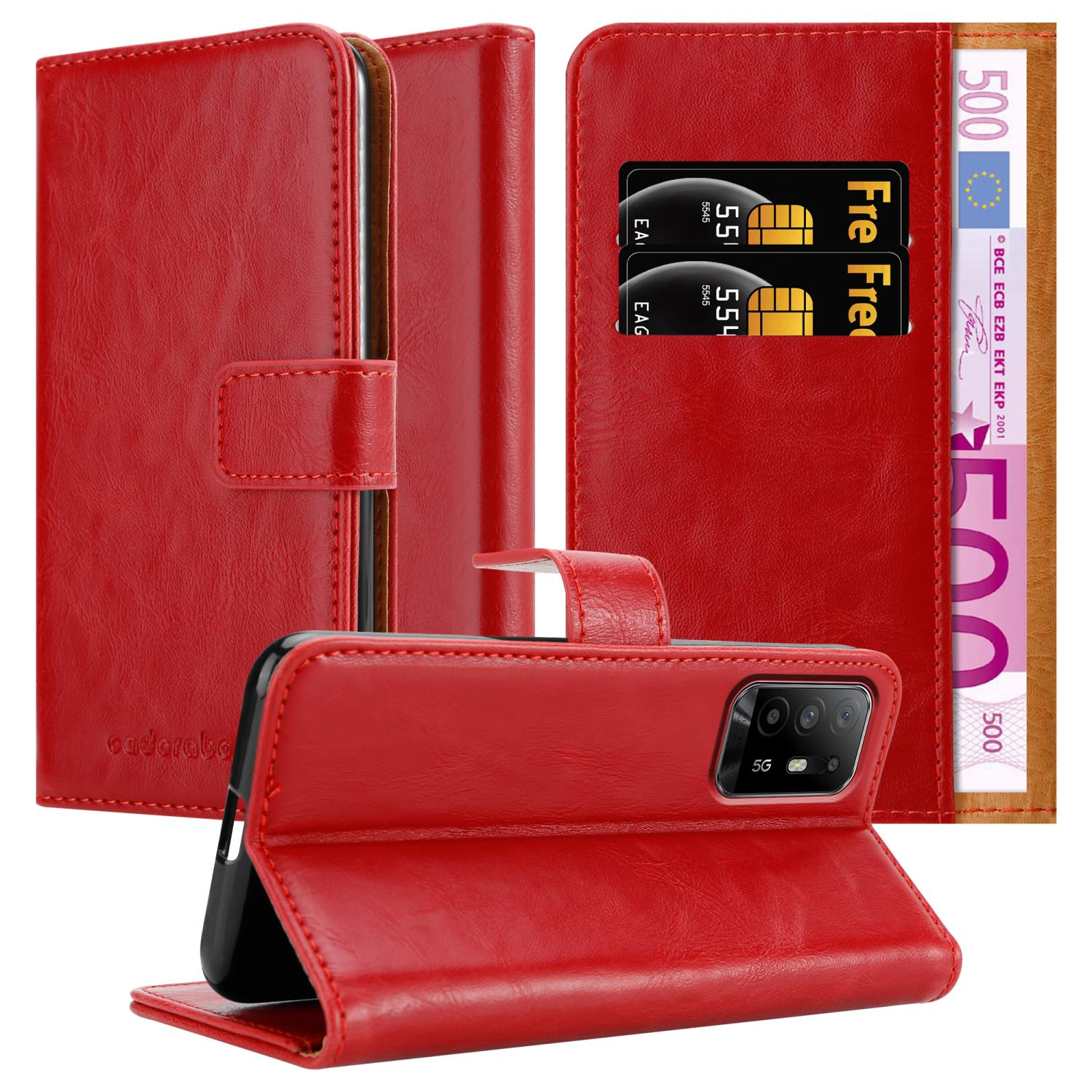 WEIN A94 Style, 5G, Book Oppo, CADORABO ROT Hülle Bookcover, Luxury