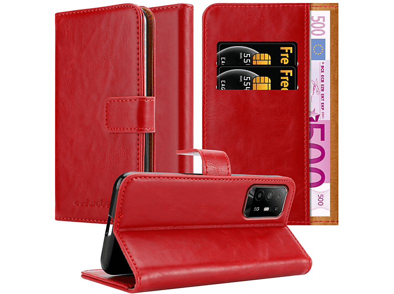 CADORABO Hülle Luxury Book Style, 5G, WEIN Oppo, Bookcover, ROT A94