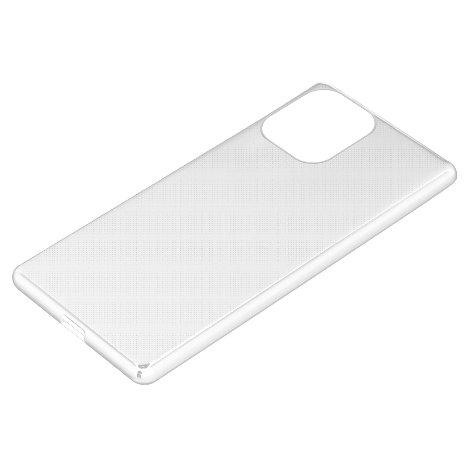 Eine klare, transparente Handyhülle. Einfaches Design, zeigt die Umrisse des Telefons.