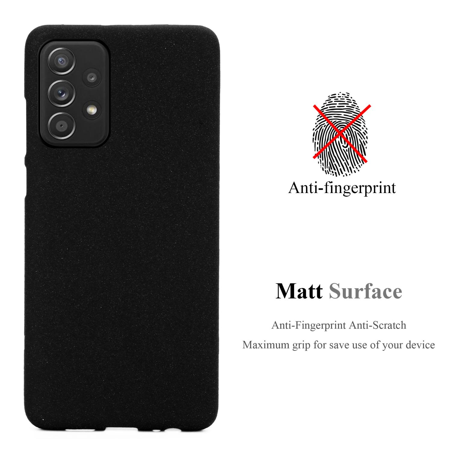 Custodia per telefono nera anti-impronte digitali. Il testo "Matt Surface" e un segno di impronta digitale sono visibili.