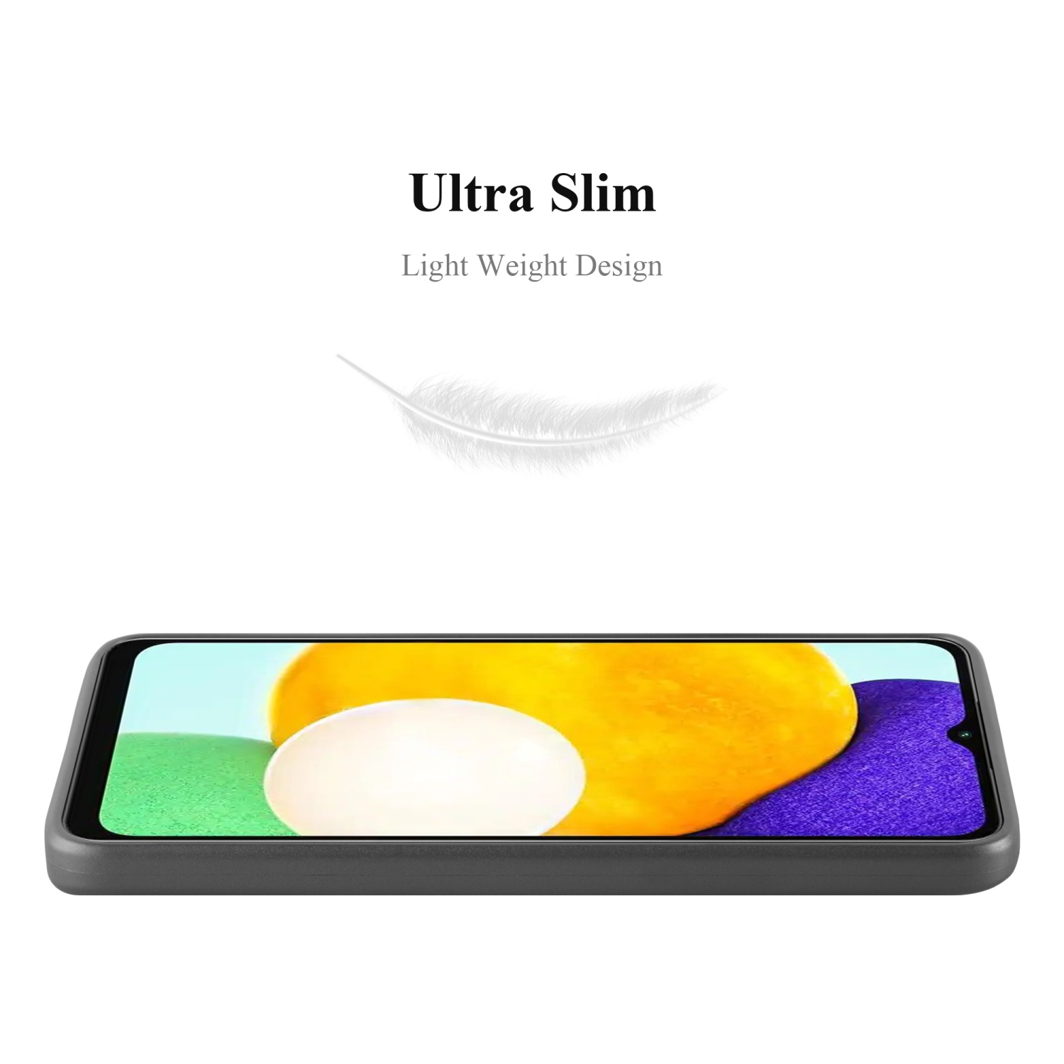 Eine schwarze Handyhülle mit einem Telefon darin. Das Telefon liegt mit der Vorderseite nach oben.