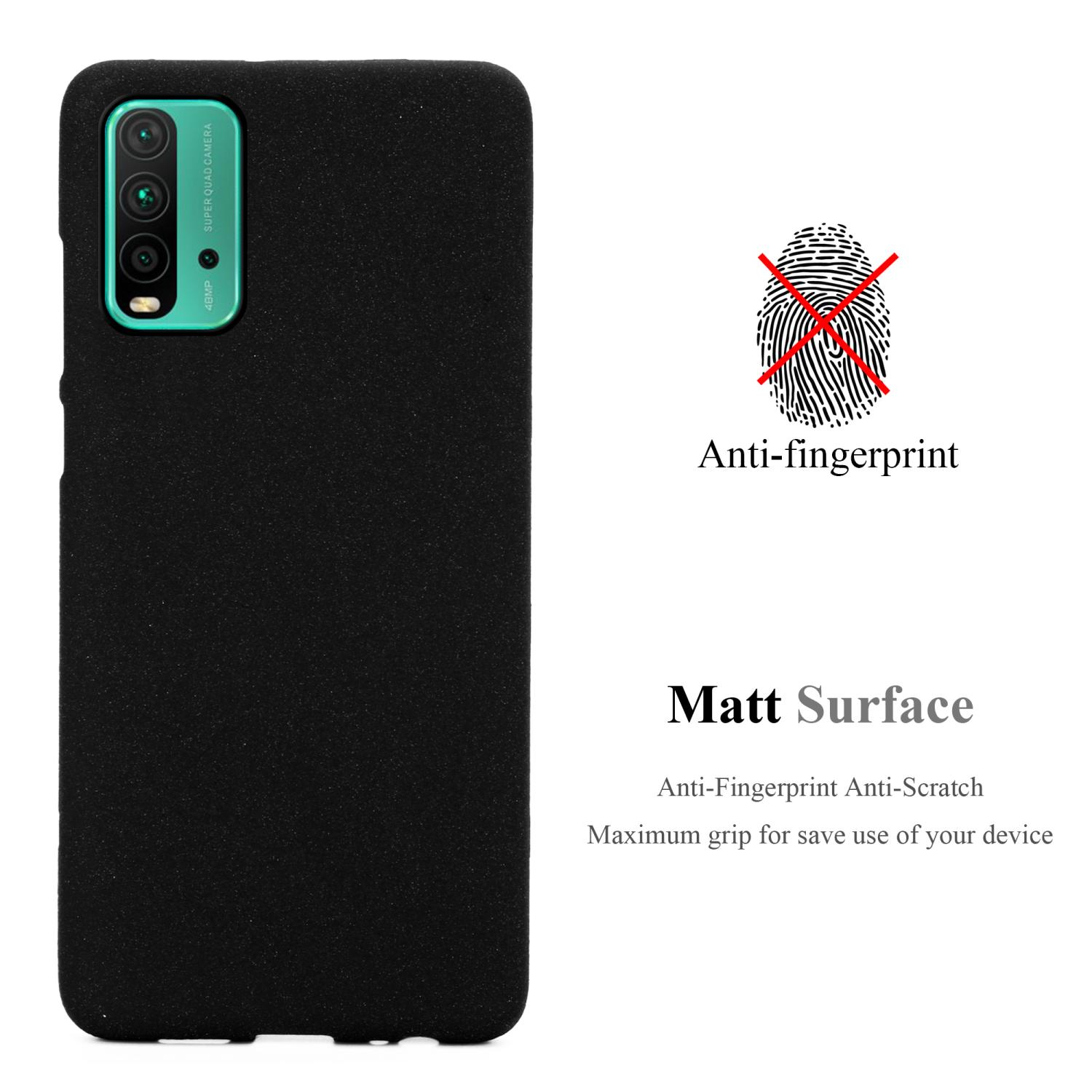 Custodia per telefono nera con un telefono all'interno. Testo: 'Anti-fingerprint', 'Matt Surface' e 'Maximum grip'.