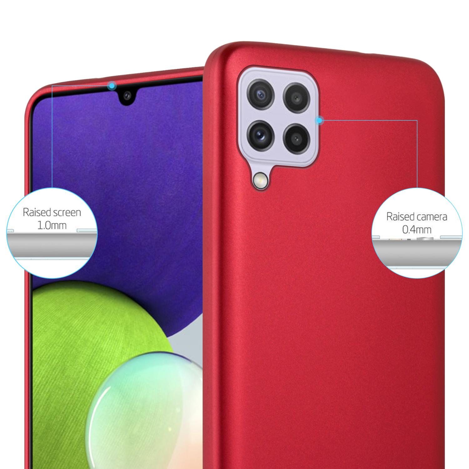 Custodia per telefono rossa con schermo e fotocamera rialzati. Schermo rialzato 1,0 mm, fotocamera 0,4 mm.