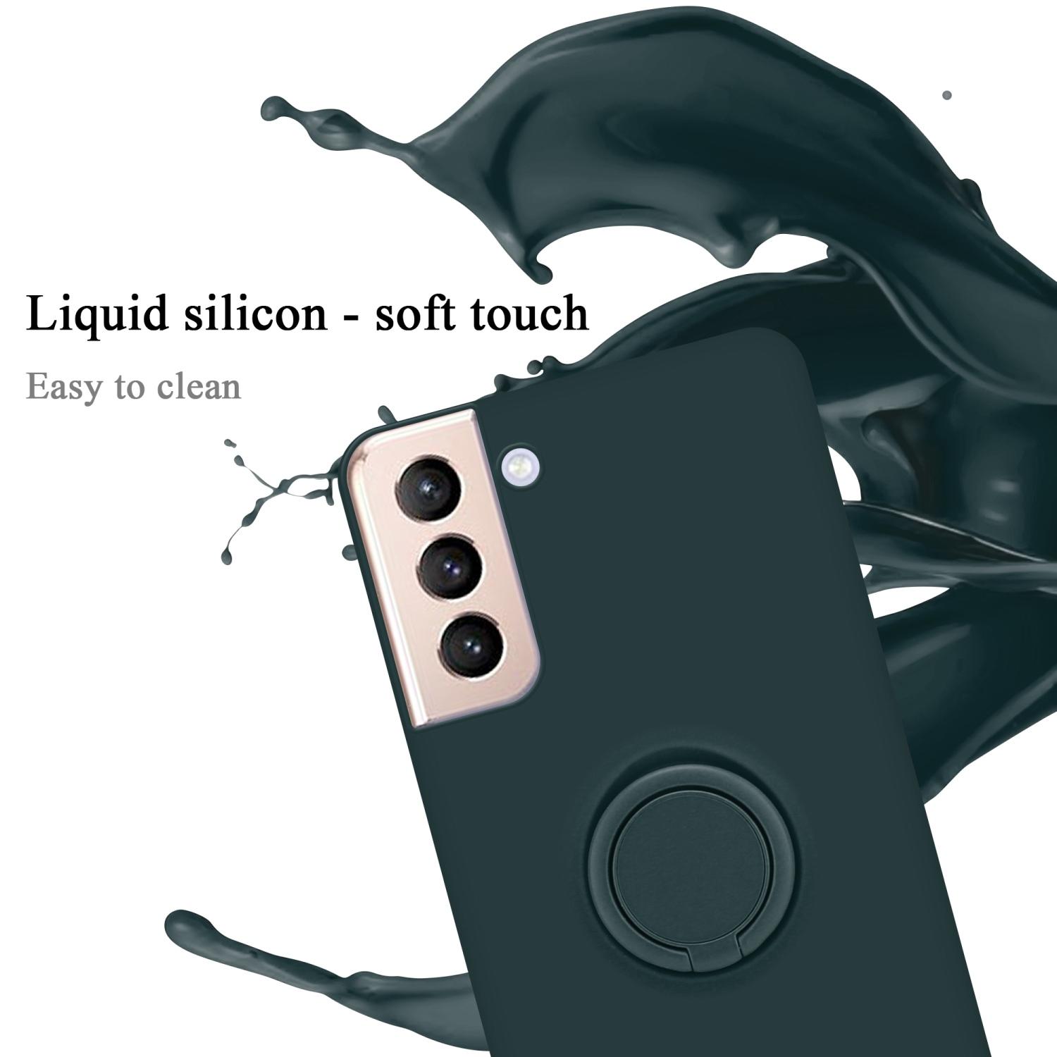 S22 Hülle CADORABO Samsung, Galaxy Backcover, PLUS, Style, Ring im LIQUID Case Liquid GRÜN Silicone