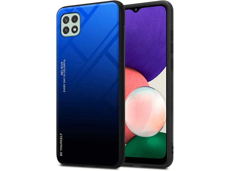 CADORABO Hülle Backcover, Galaxy Glas, SCHWARZ Silikon - TPU aus 5G, Samsung, A22 BLAU Farben 2