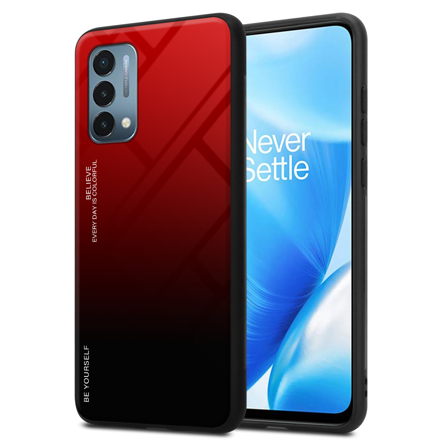 OnePlus, - Farben ROT aus Glas, CADORABO SCHWARZ Backcover, Nord TPU 2 5G, Hülle Silikon N200