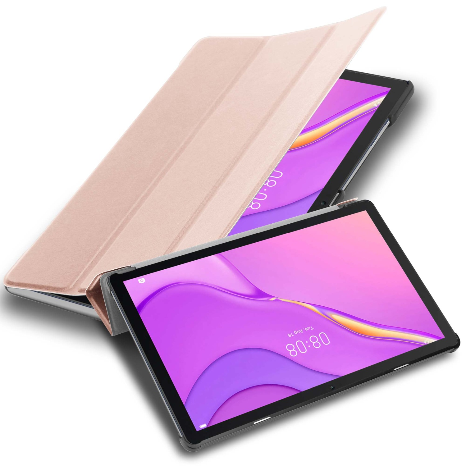 Huawei im CADORABO Tablet Kunstleder, Bookcover Book PASTELL Hülle GOLD für Tablethülle Style ROSÉ