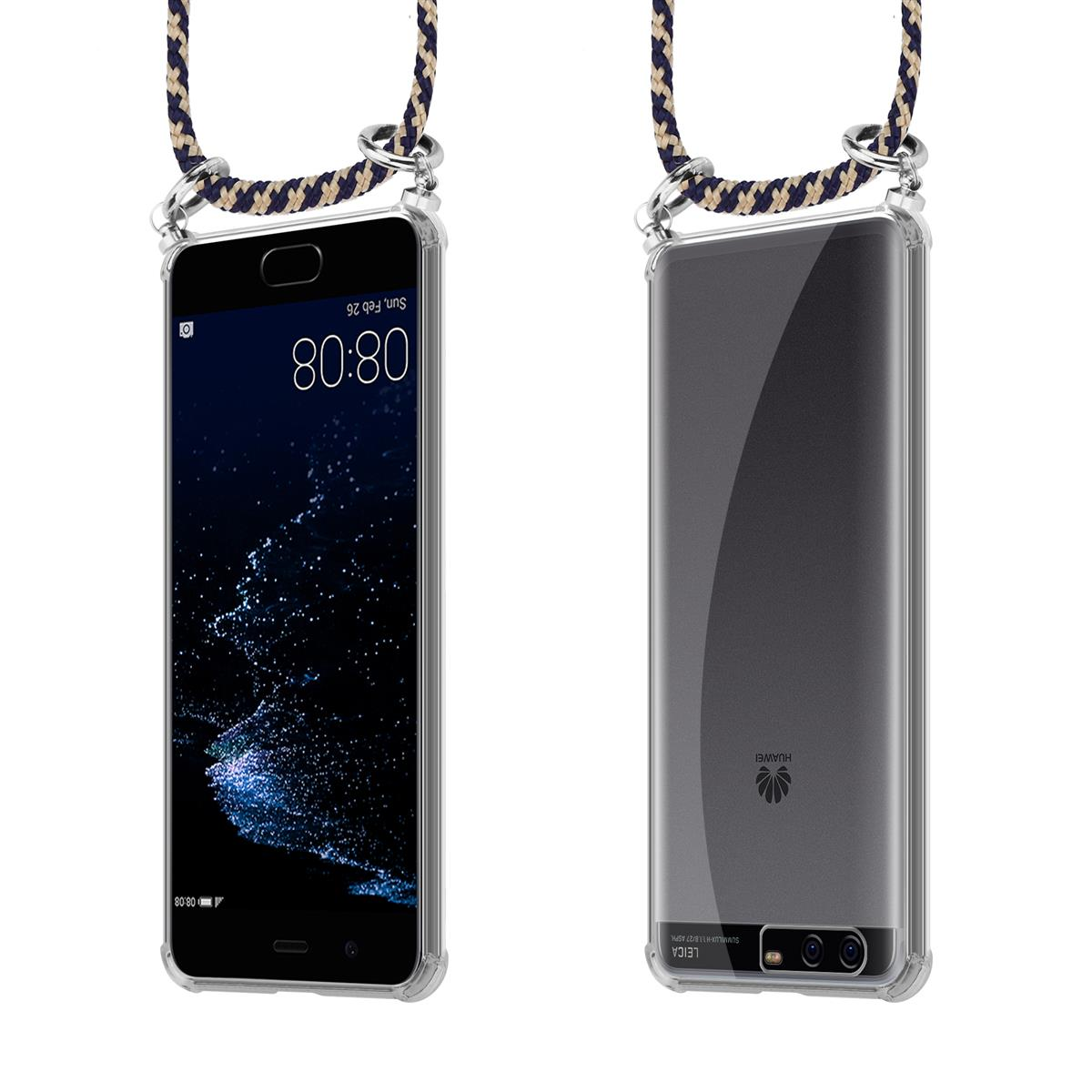 CADORABO Verstellbare Handykette, Backcover, Huawei, P10 PLUS, DUNKELBLAU GELB