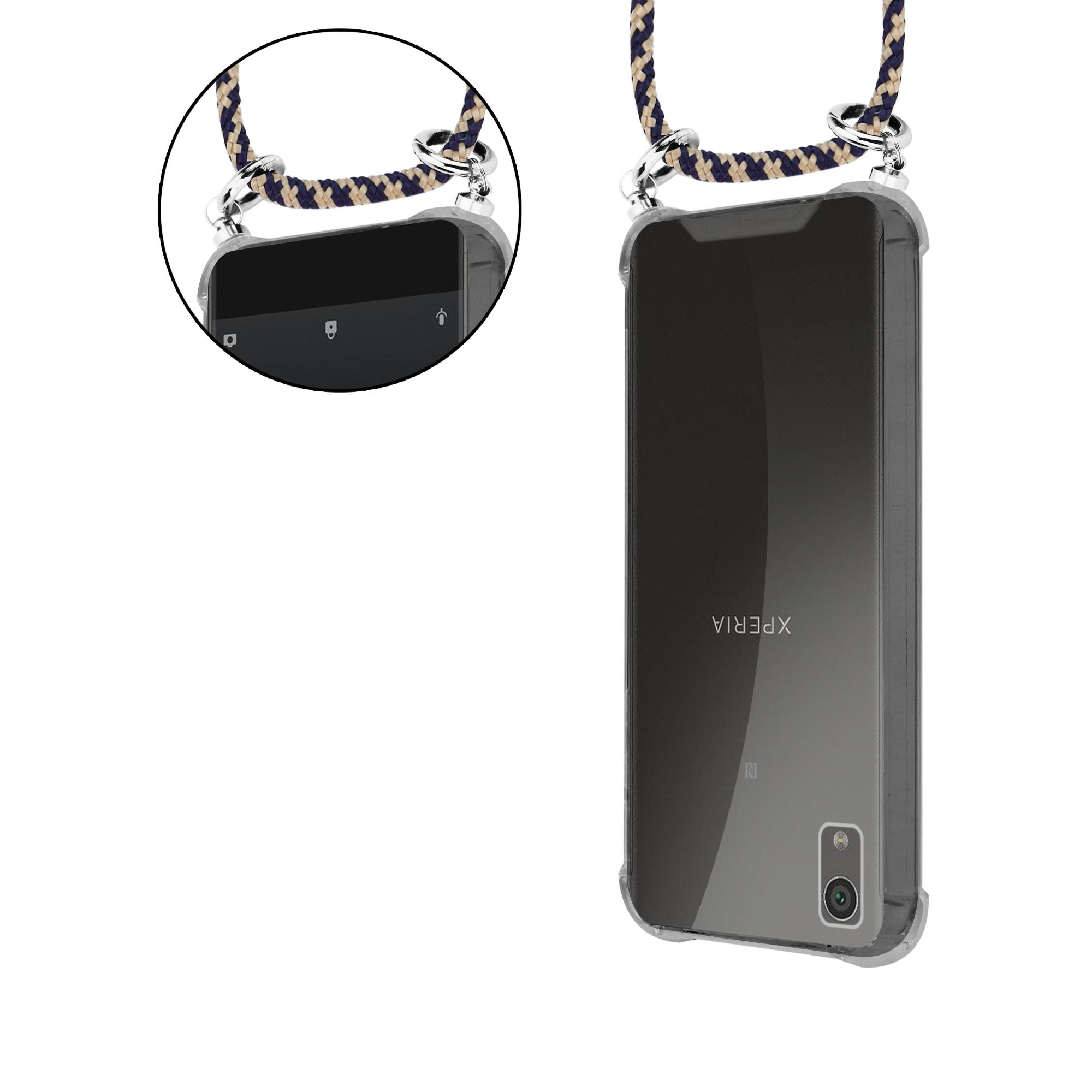 Kordel Ringen, Sony, Handy und DUNKELBLAU Backcover, mit XA1 Silber Kette abnehmbarer Hülle, PLUS, Xperia GELB Band CADORABO