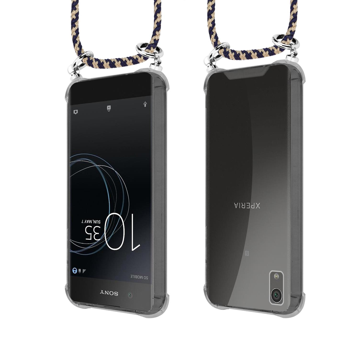 CADORABO Verstellbare Handykette, Backcover, Sony, Xperia XA1 PLUS, DUNKELBLAU GELB