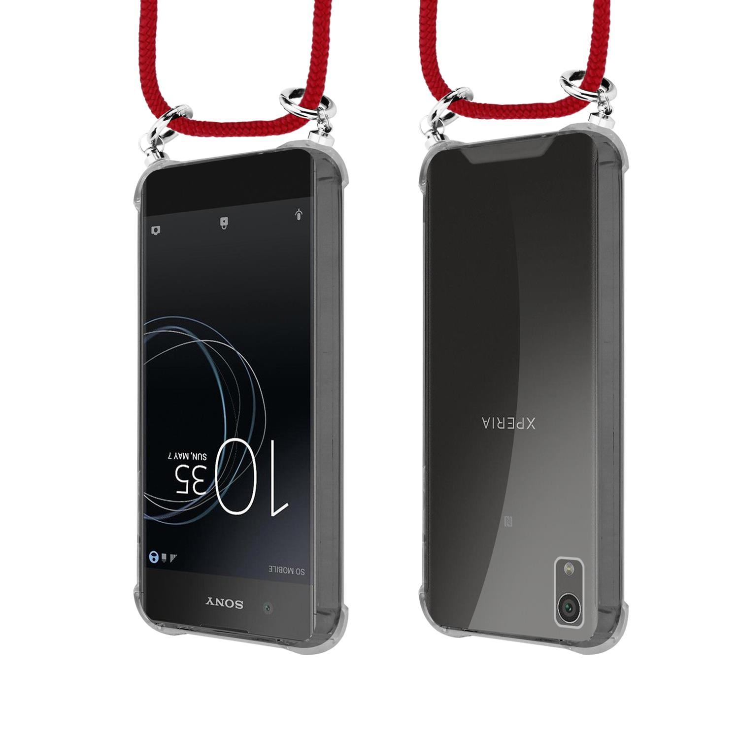 CADORABO TPU Handy Kette SILBER, Backcover, Sony, Xperia XA1 PLUS, RUBIN ROT