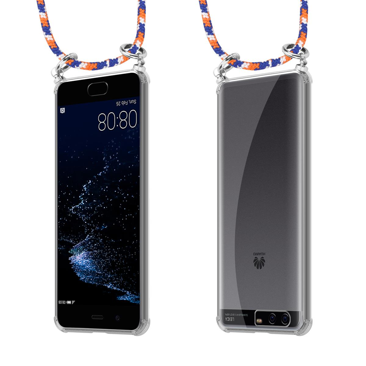 Eine Handyhülle mit einem Riemen. Das Telefon befindet sich vor einem dunklen Hintergrund.