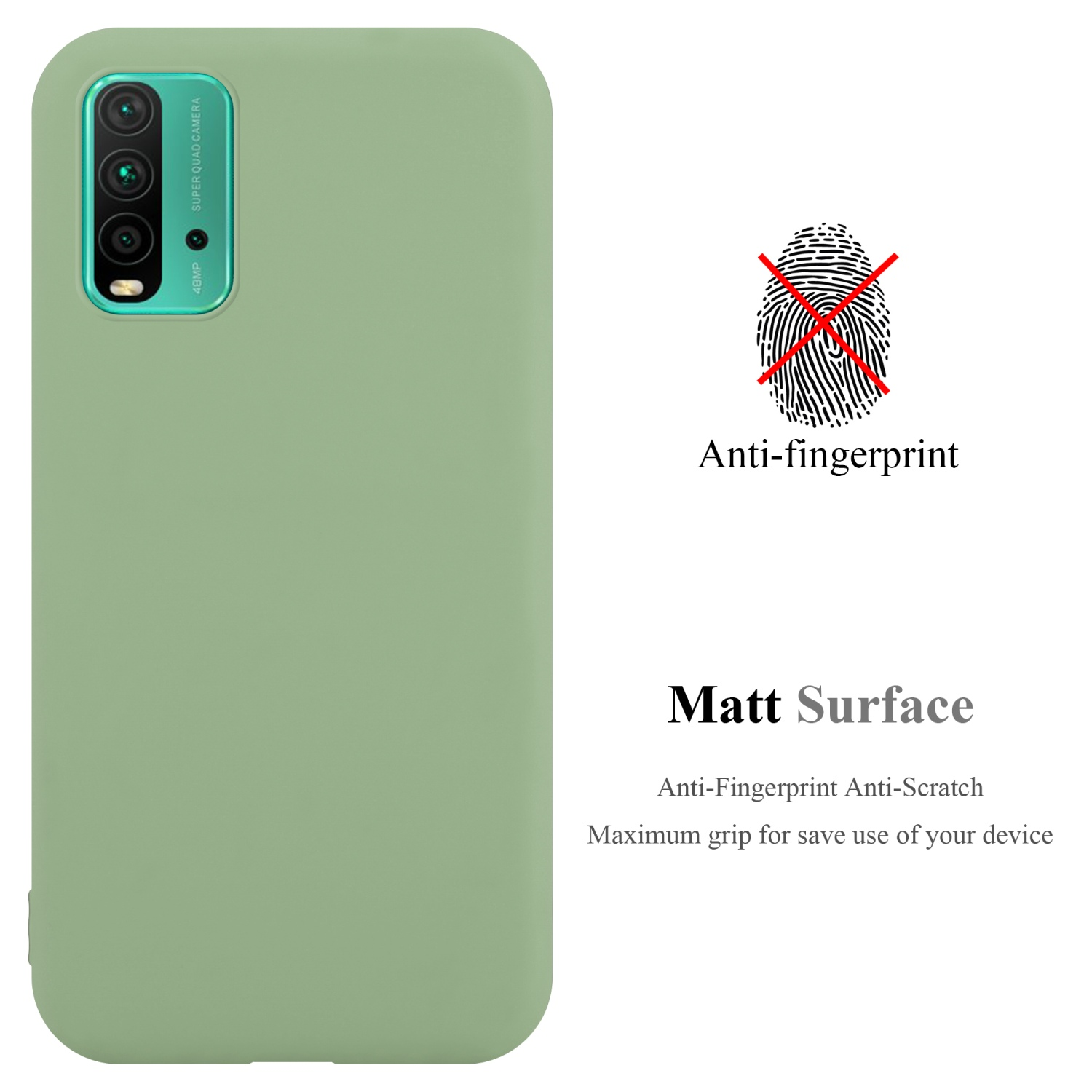 Custodia verde, testo anti-impronte e simbolo impronta digitale.