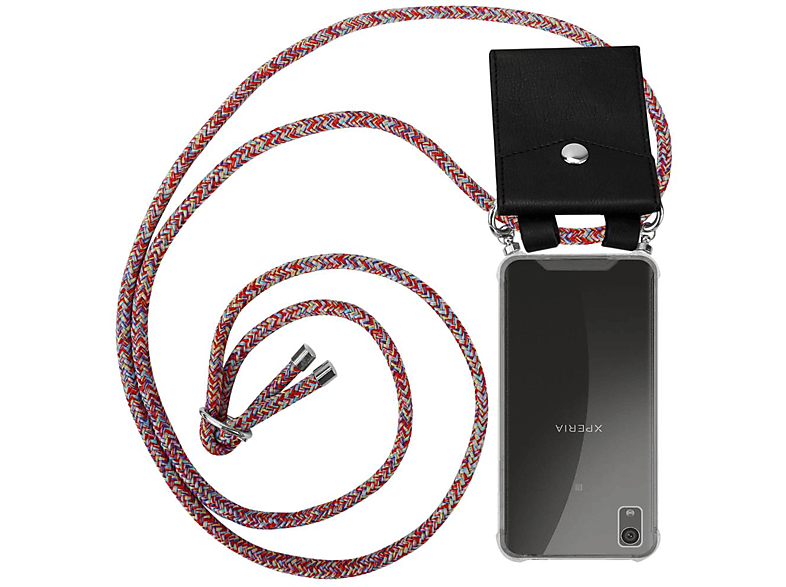 CADORABO Handy Kette mit Silber Ringen, Kordel Band und abnehmbarer Hülle, Backcover, Sony, Xperia XA1 PLUS, COLORFUL PARROT