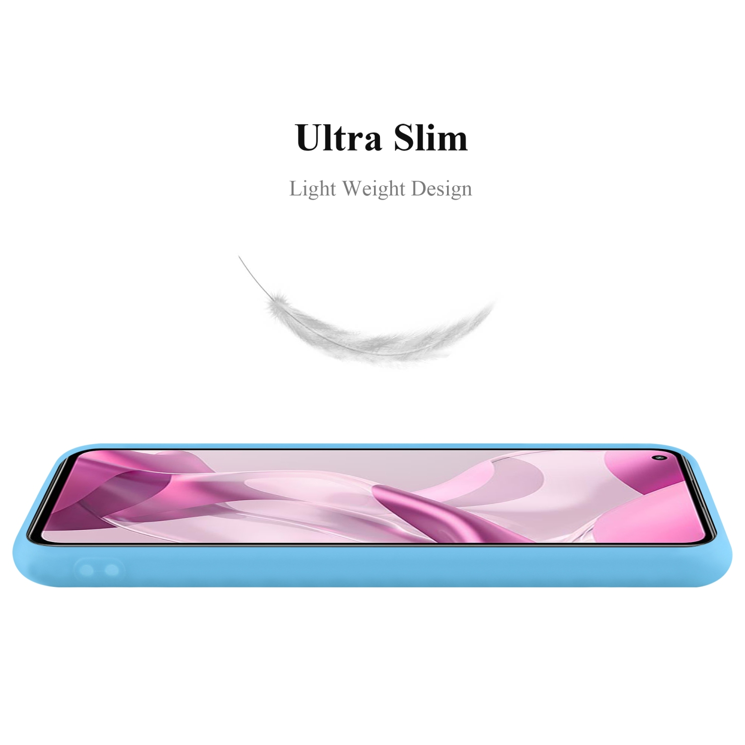 Blaue Handyhülle mit Federgrafik, Ultra Slim Text.