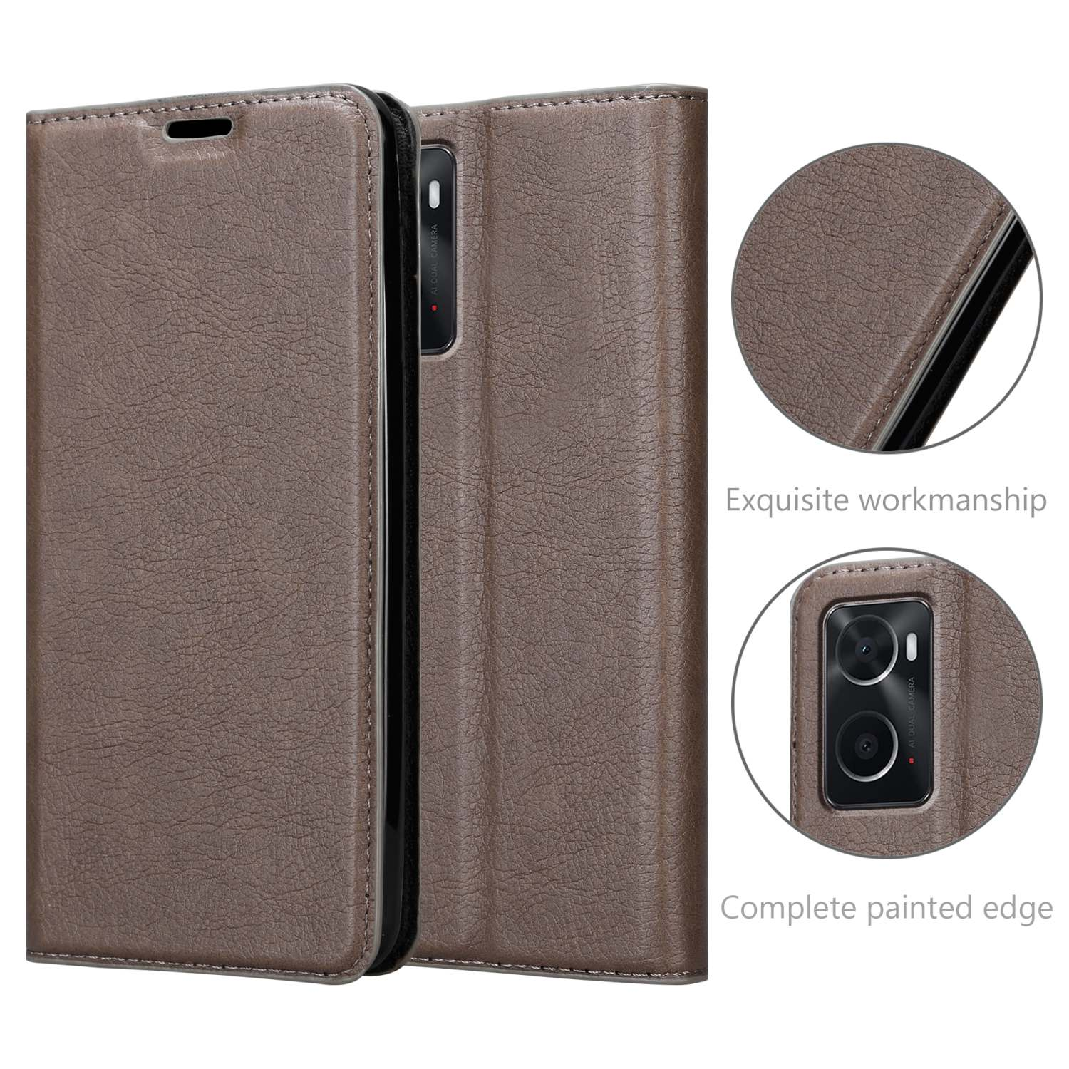 CADORABO Book Hülle A36 A76 K10 / A96 4G Invisible 4G Realme / Bookcover, Oppo, 9i, / / KAFFEE BRAUN Magnet