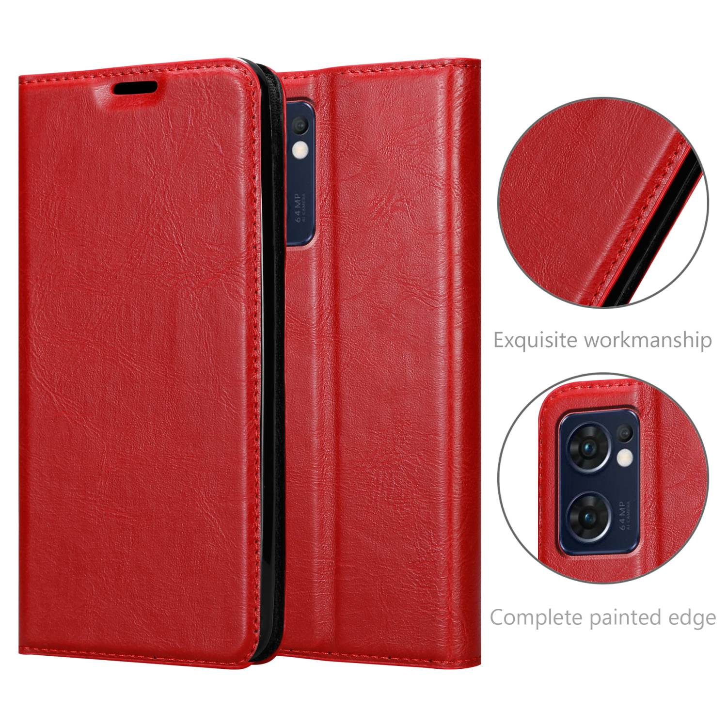CADORABO Book Hülle Invisible APFEL Reno7 X5 Bookcover, 5G, FIND ROT LITE Oppo, Magnet, 