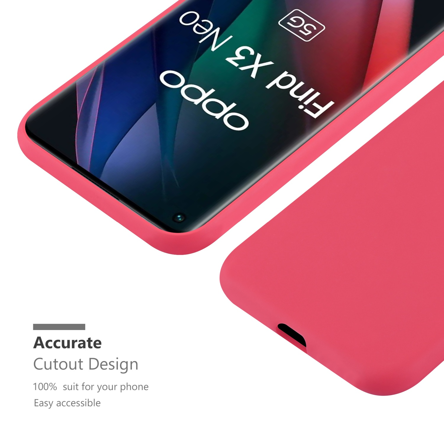 Custodia rosa con Oppo Find X3 Neo rosa. Sfondo bianco.