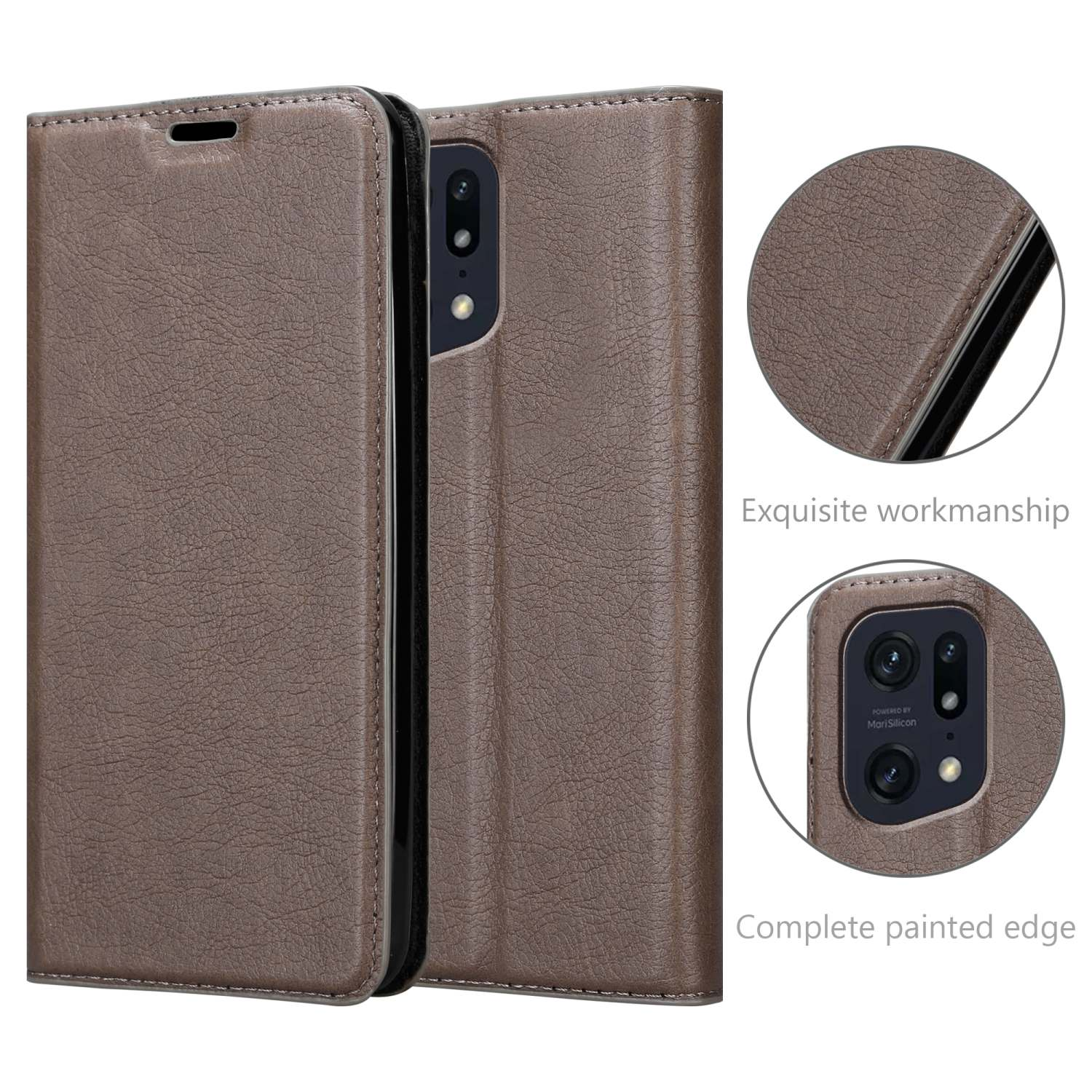 CADORABO Invisible PRO, Book Oppo, Hülle X5 BRAUN Magnet, FIND KAFFEE Bookcover,