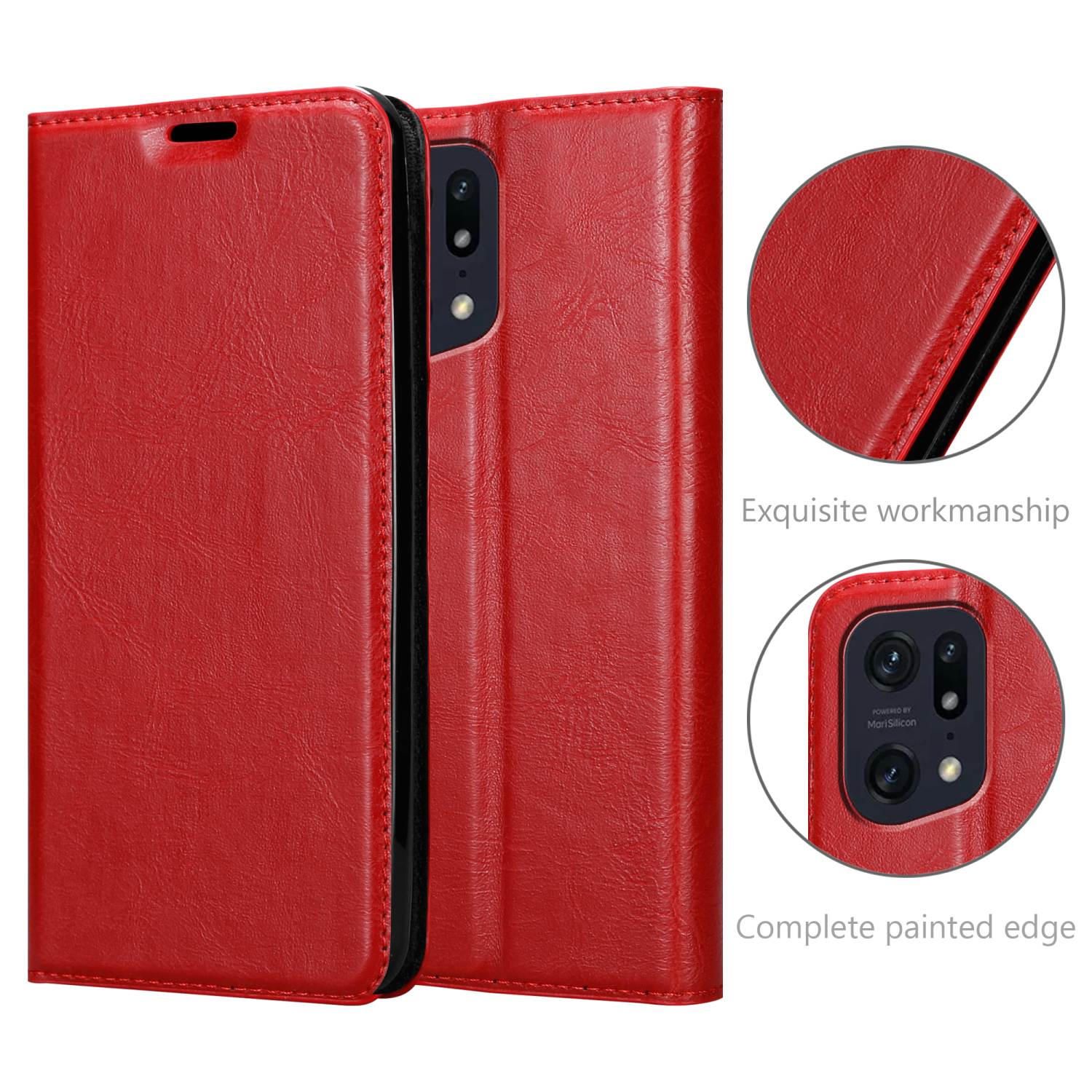 CADORABO Book Hülle Invisible Magnet, ROT PRO, APFEL X5 Bookcover, FIND Oppo