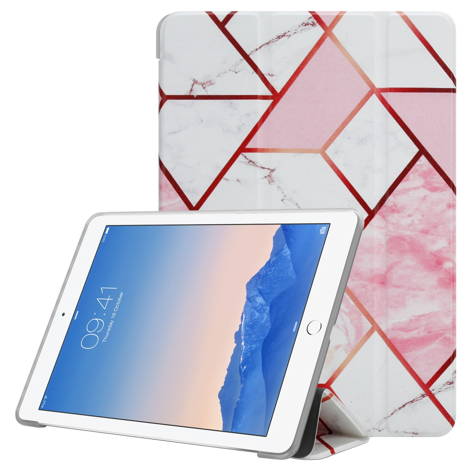 Weiß CADORABO für Kunstleder, Tablethülle Tablet Ultra Hülle Apple Bookcover Marmor Dünne Rosa Schutzhülle