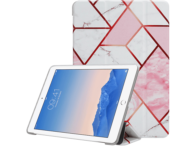 Tablethülle Bookcover Apple Weiß für Tablet Dünne Ultra Schutzhülle Rosa Hülle Kunstleder, Marmor CADORABO