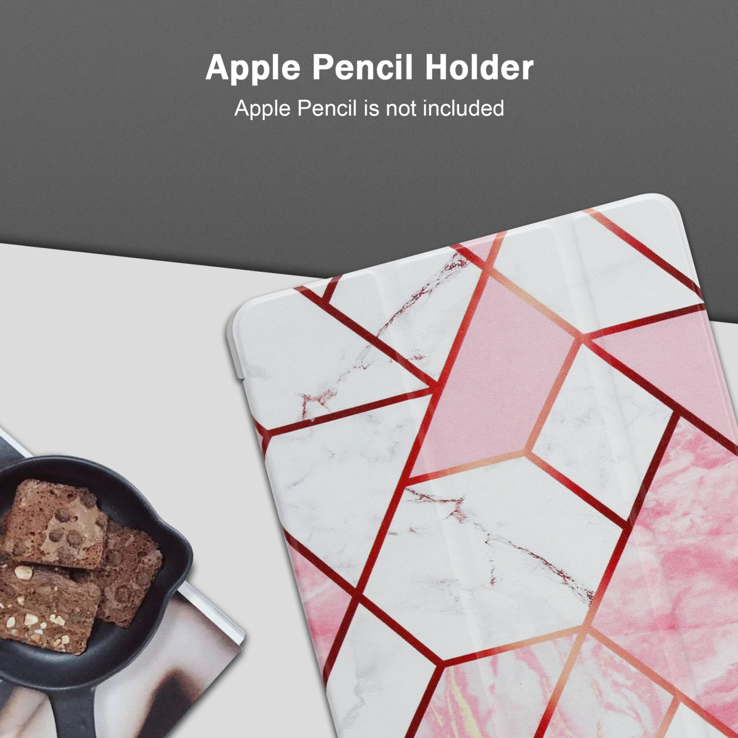 CADORABO Tablet Hülle Ultra Weiß Marmor für Apple Bookcover Kunstleder, Schutzhülle Tablethülle Dünne Rosa