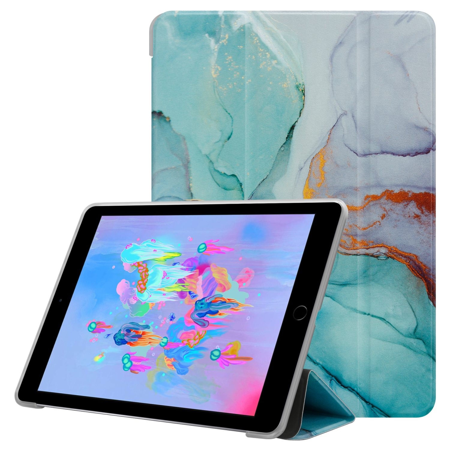 Handyhülle Kunstleder, aus TPU Schutzhülle mit flexiblem CADORABO für Marmor Sleeve Silikon Tablet Apple Standfunktion Grüner