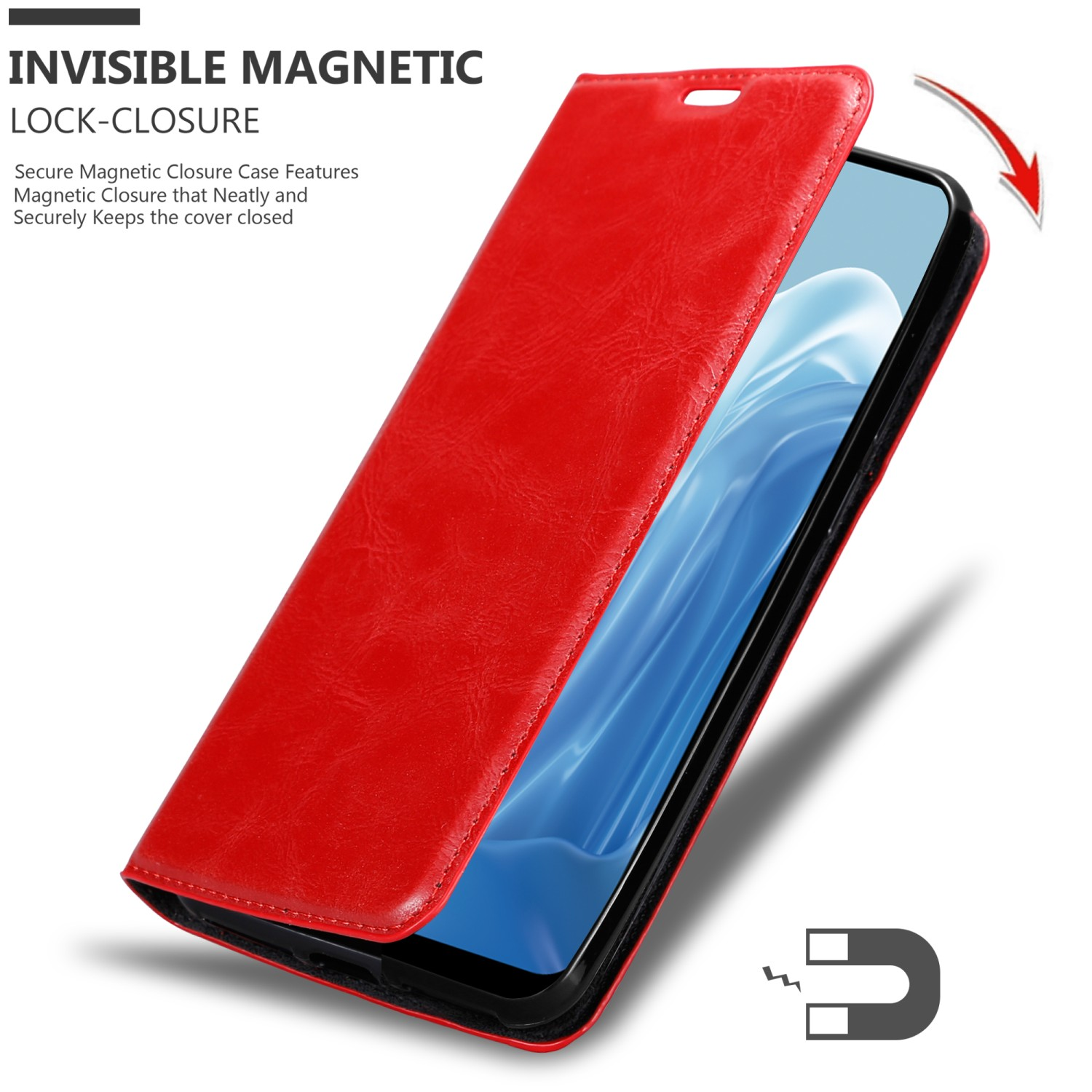 CADORABO Book Hülle Invisible Magnet, Bookcover, ROT 7 5G, APFEL Realme