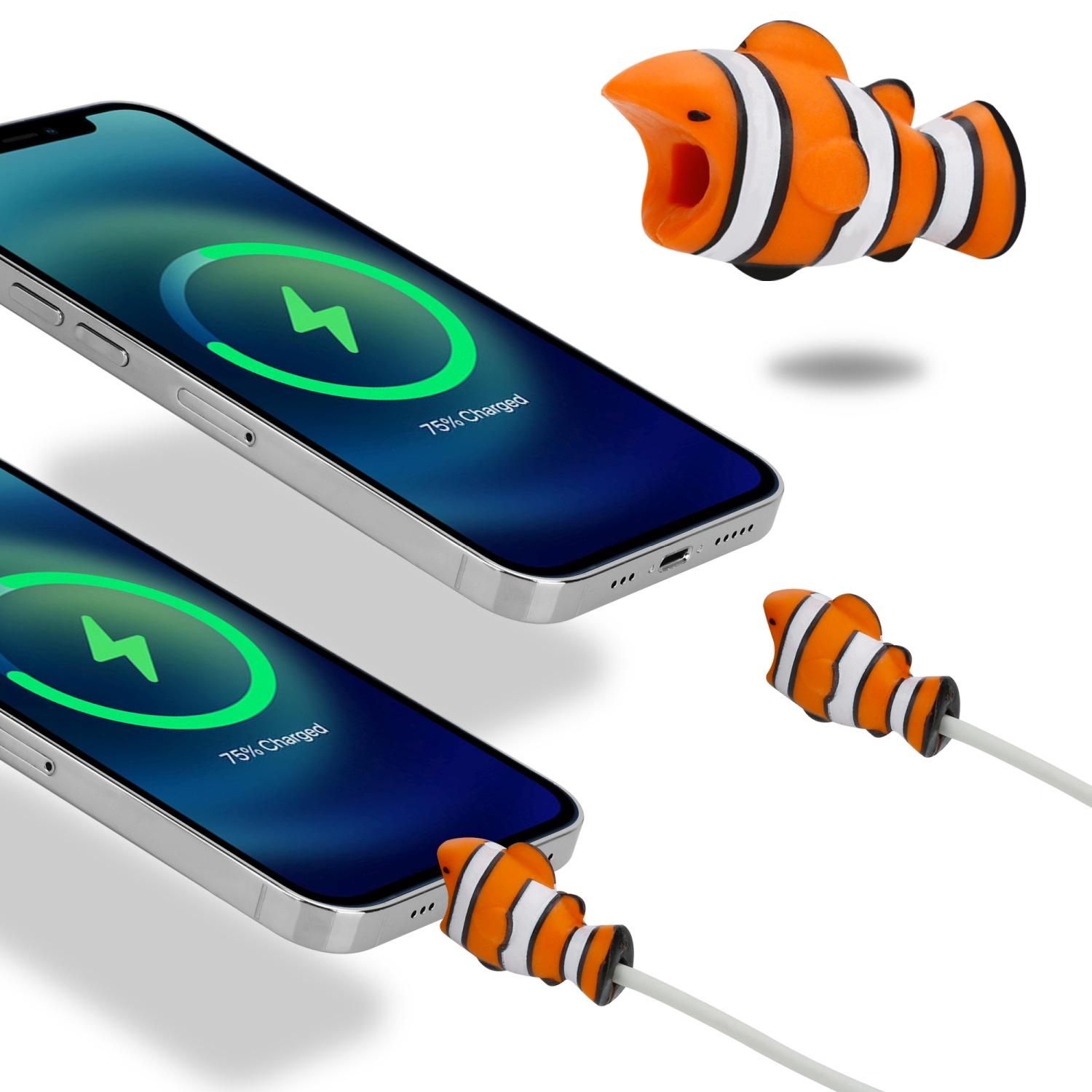 CADORABO Kabel Bruch Schutz Kabelschutz alle Tablets, für Kabel Orange gängigen Smartphones für und