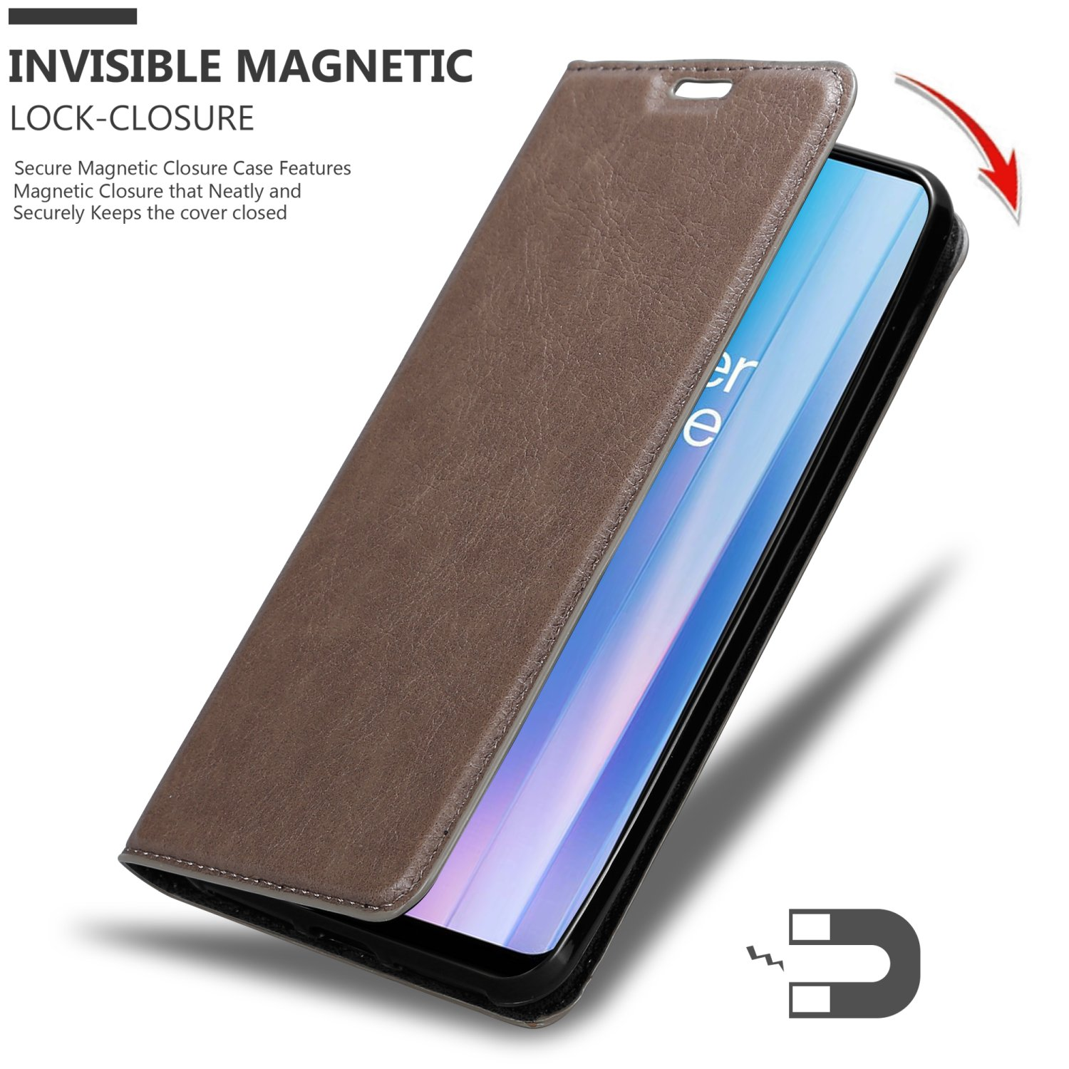 CADORABO Book Invisible Magnet, BRAUN Hülle 5G, 2 Bookcover, OnePlus, Nord CE KAFFEE