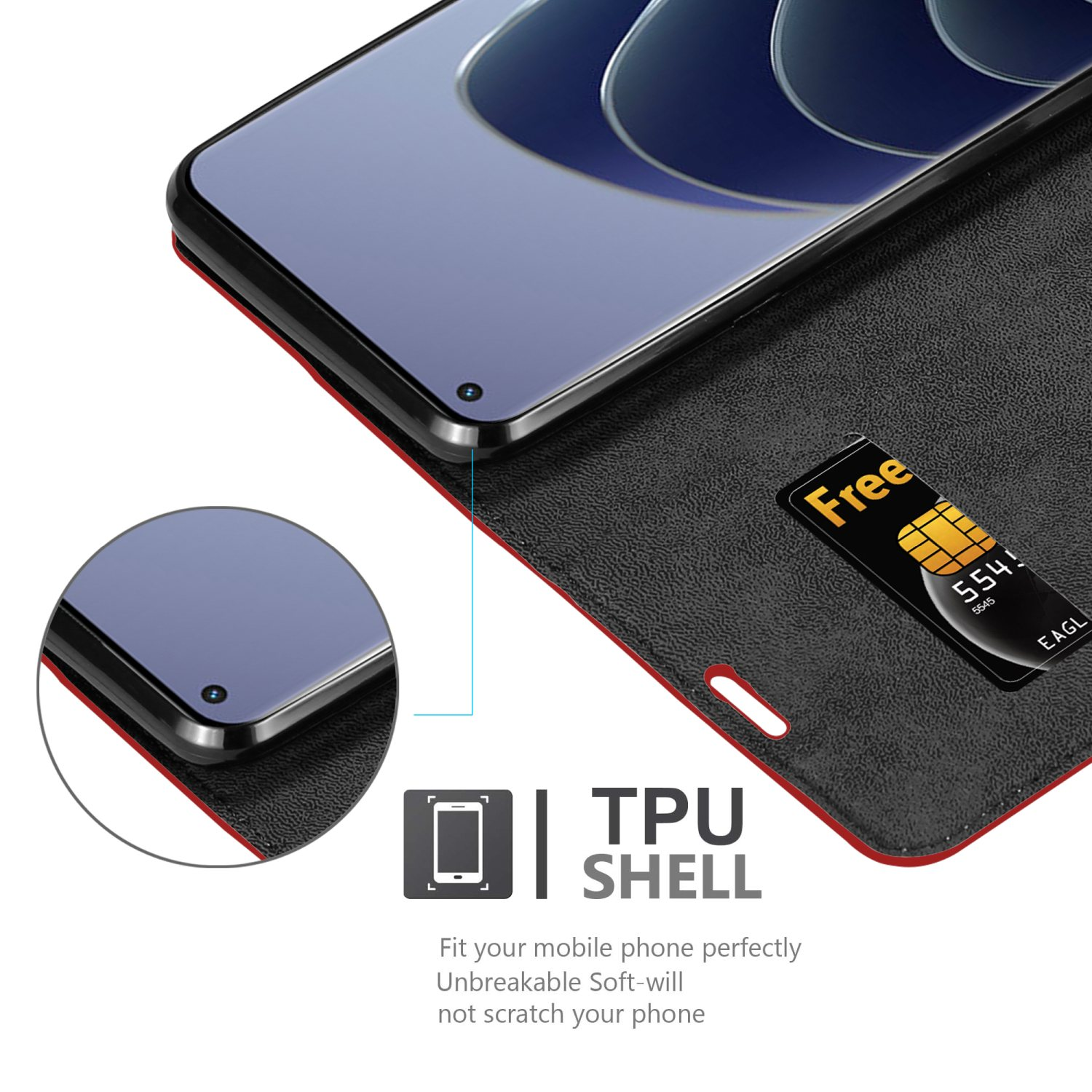 10 Bookcover, Magnet, APFEL 5G, OnePlus, Book CADORABO Hülle ROT PRO Invisible