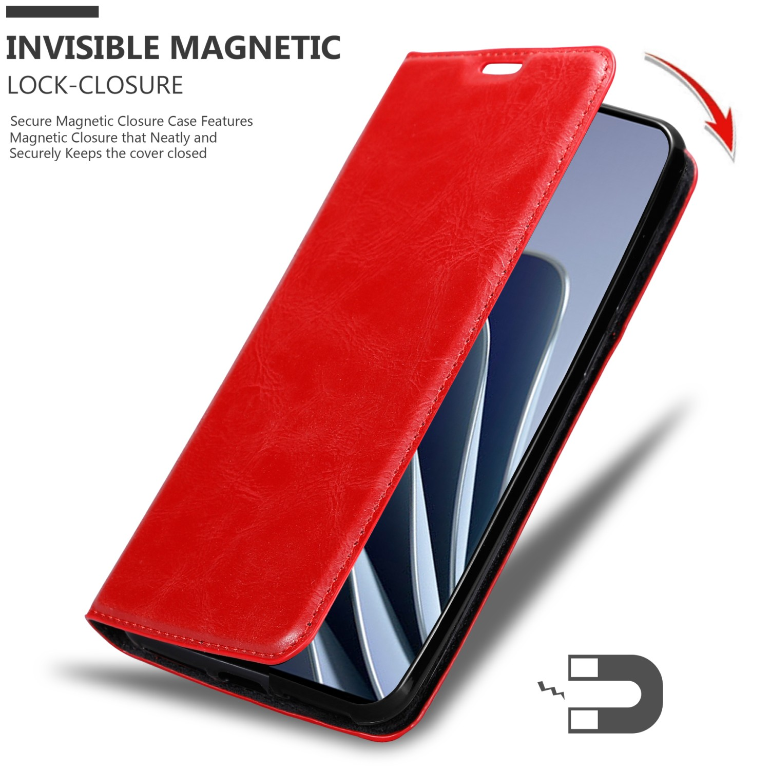 CADORABO Book Hülle Invisible Bookcover, PRO APFEL 5G, OnePlus, Magnet, ROT 10