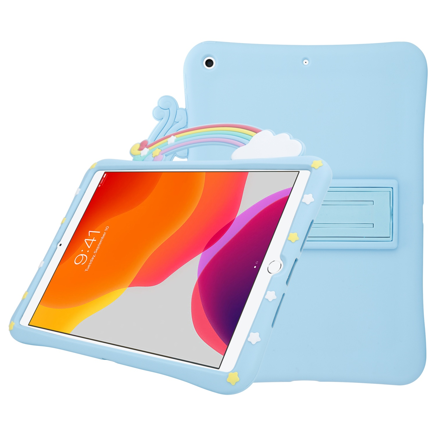 CADORABO Tablet Hülle für Kinder mit aus flexiblem Handyhülle Silikon Regenbogen Backcover Apple 2 für TPU Standfunktion Silikon, No