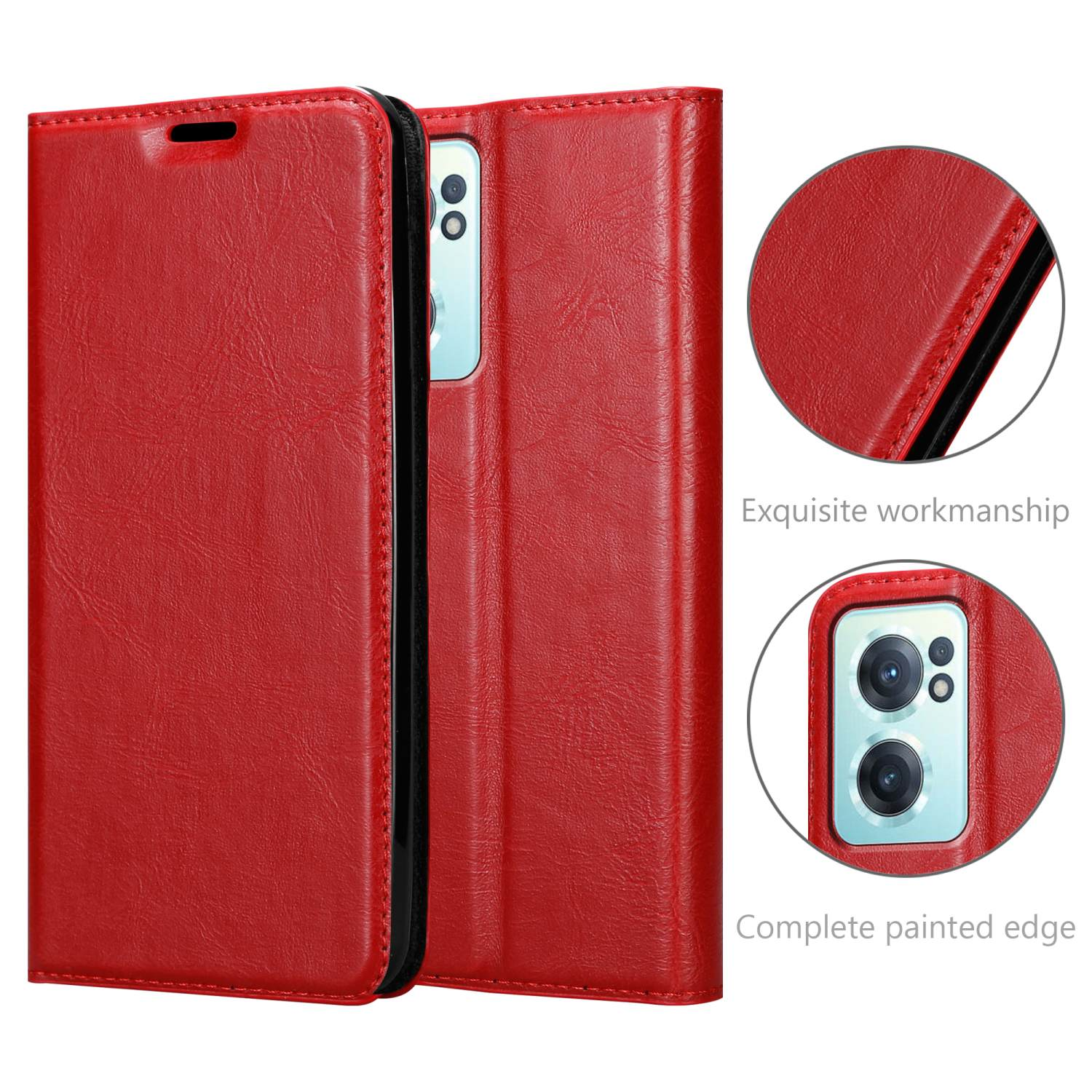 CADORABO Book Hülle Invisible CE Magnet, APFEL 5G, ROT Nord Bookcover, 2 OnePlus