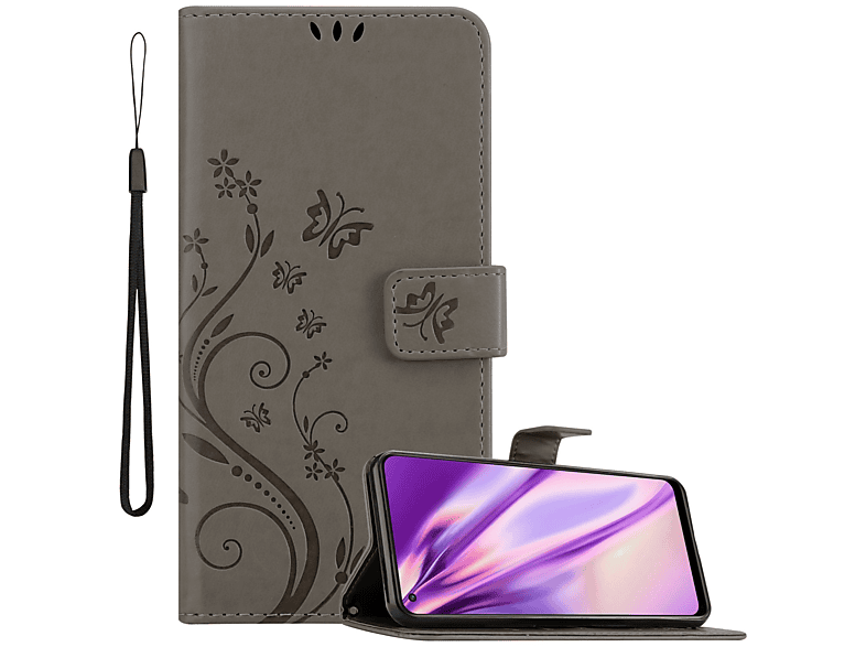 CADORABO Hülle GRAU / Flower Muster Oppo, Blumen FLORAL X5 Reno7 FIND Bookcover, 5G, Case, LITE