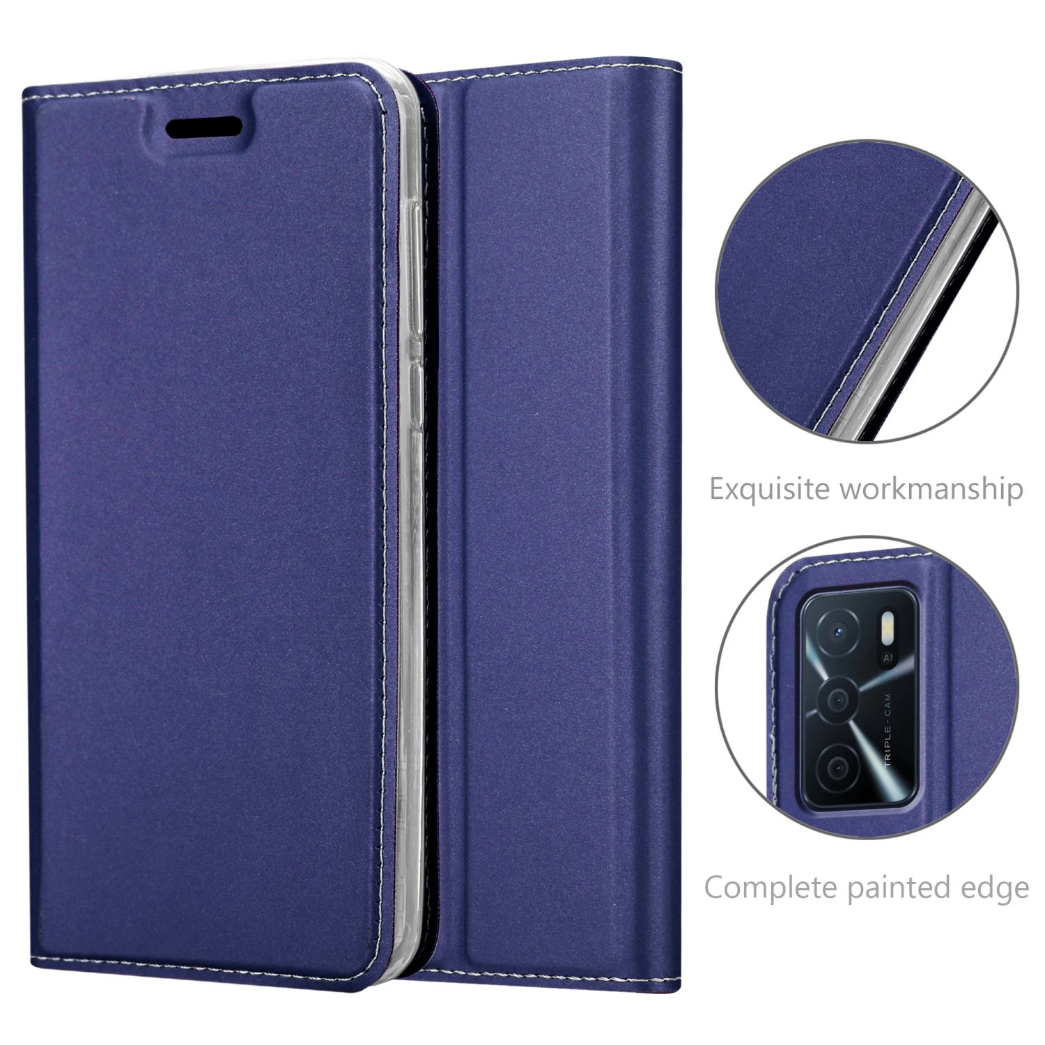 Oppo, Book Bookcover, CLASSY A54s, Style, Handyhülle CADORABO DUNKEL BLAU / A16s Classy