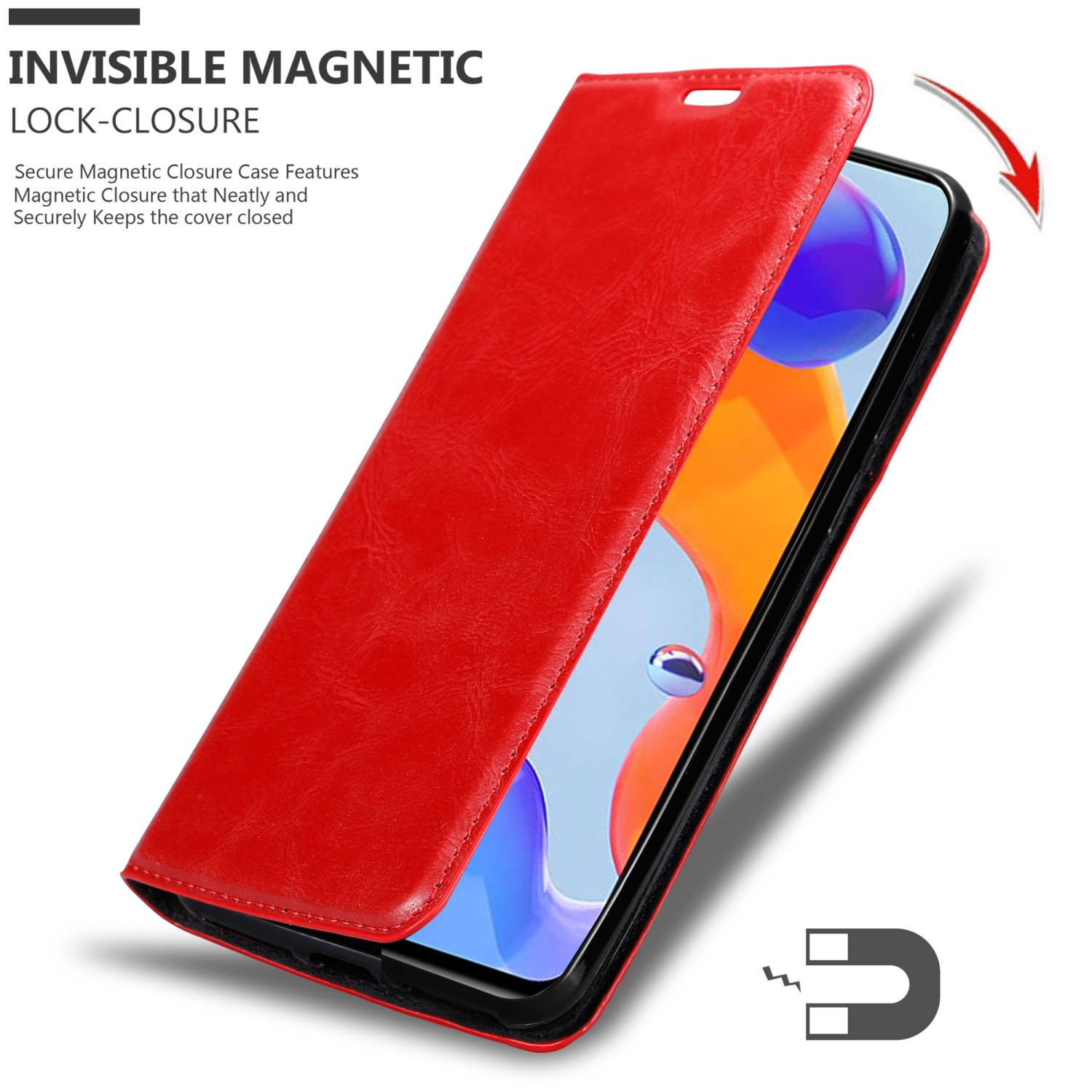 5G, Hülle 11 Magnet, CADORABO / Bookcover, 4G PRO APFEL RedMi Book NOTE Xiaomi, ROT Invisible