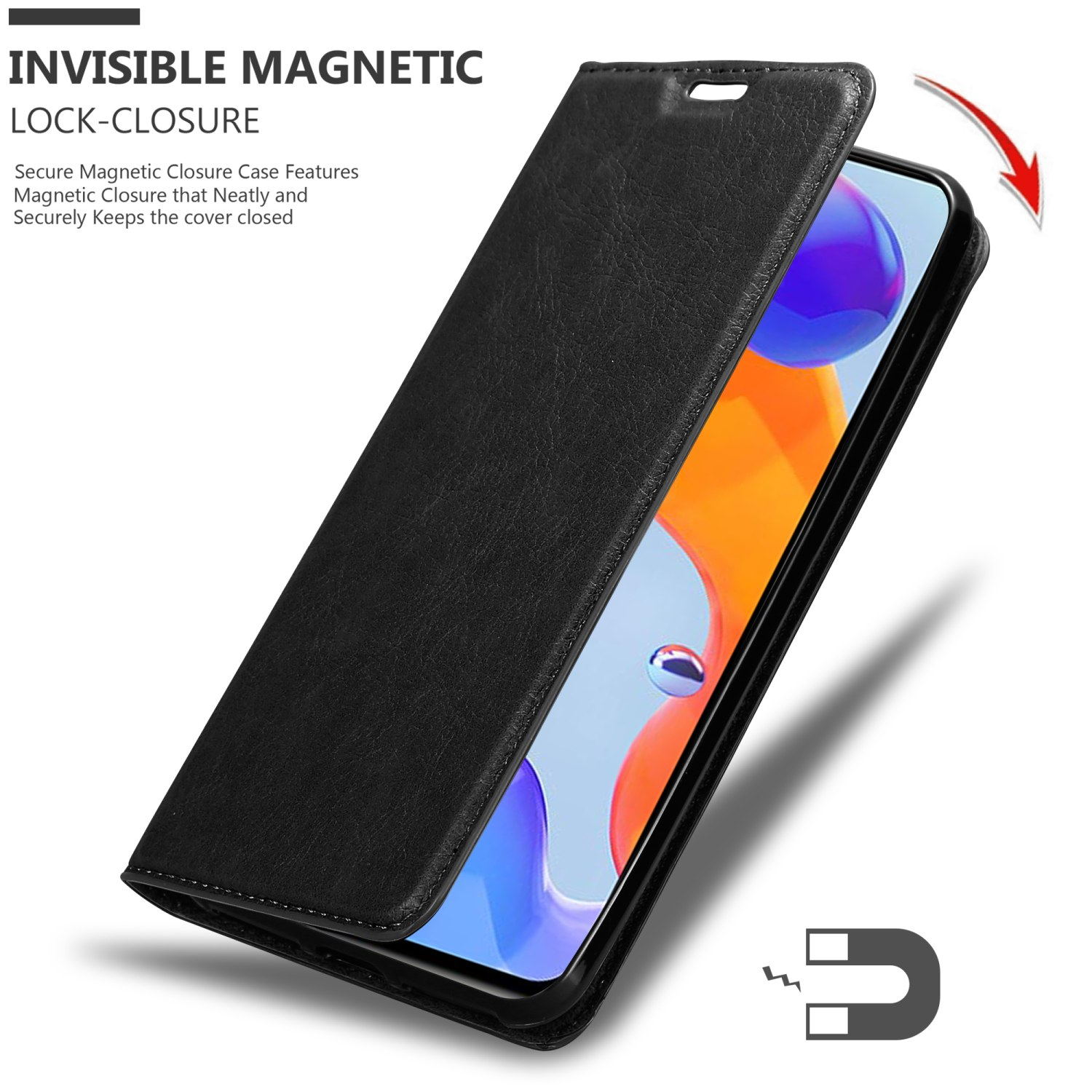 4G 11 / SCHWARZ Bookcover, 5G, Magnet, PRO Hülle NOTE Xiaomi, RedMi Book Invisible CADORABO NACHT